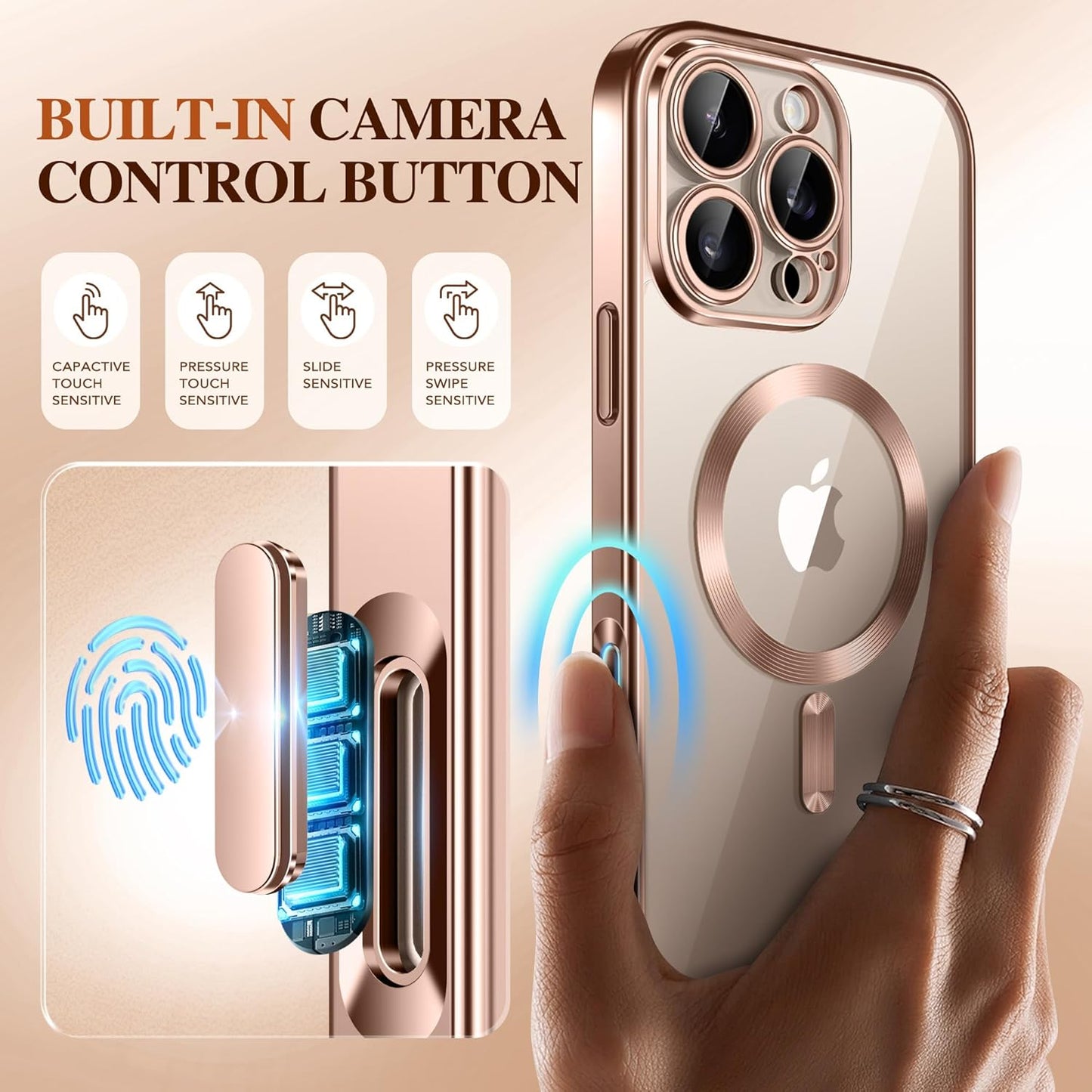 BERFY Magnetic for iPhone 16 Pro Max Case, Compatible with MagSafe, [Built-in 9H Tempered Screen Protector & Upgraded Camera Protection] Full Body Plating Phone Case for 16 Pro Max, Desert Gold