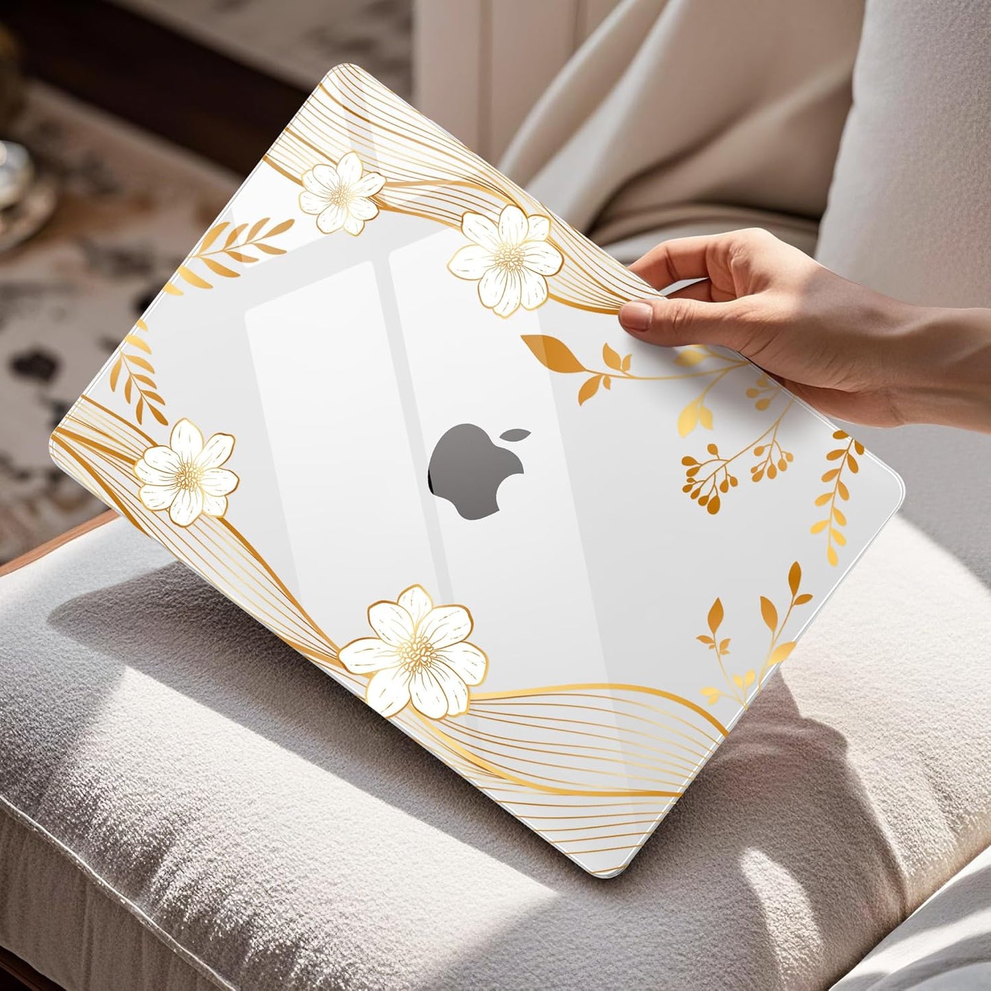 Mektron Compatible with M4 MacBook Air 15 inch Case 2025 A3241 2024 2023 M3 A3114 A2941 M2 Liquid Retina Display Touch ID, Plastic Hard Case & Keyboard Skin & Screen Protector - Waves Florals C351