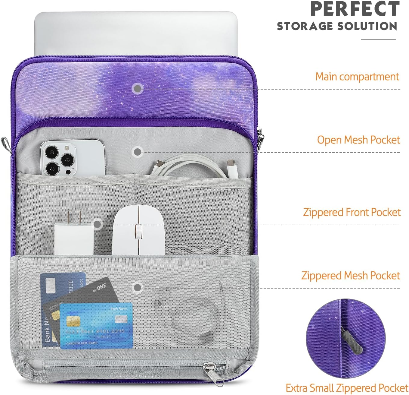 MoKo Laptop Sleeve Bag for 13.3-14 Inch, Notebook Carrying Case with Pocket Fits 13 inch iPad Air M3 2025, MacBook Pro M3/2 14"/13" M2/M1 Max 14.2/Air 13.6, Surface Pro 9/8 13",Purple Starry Sky