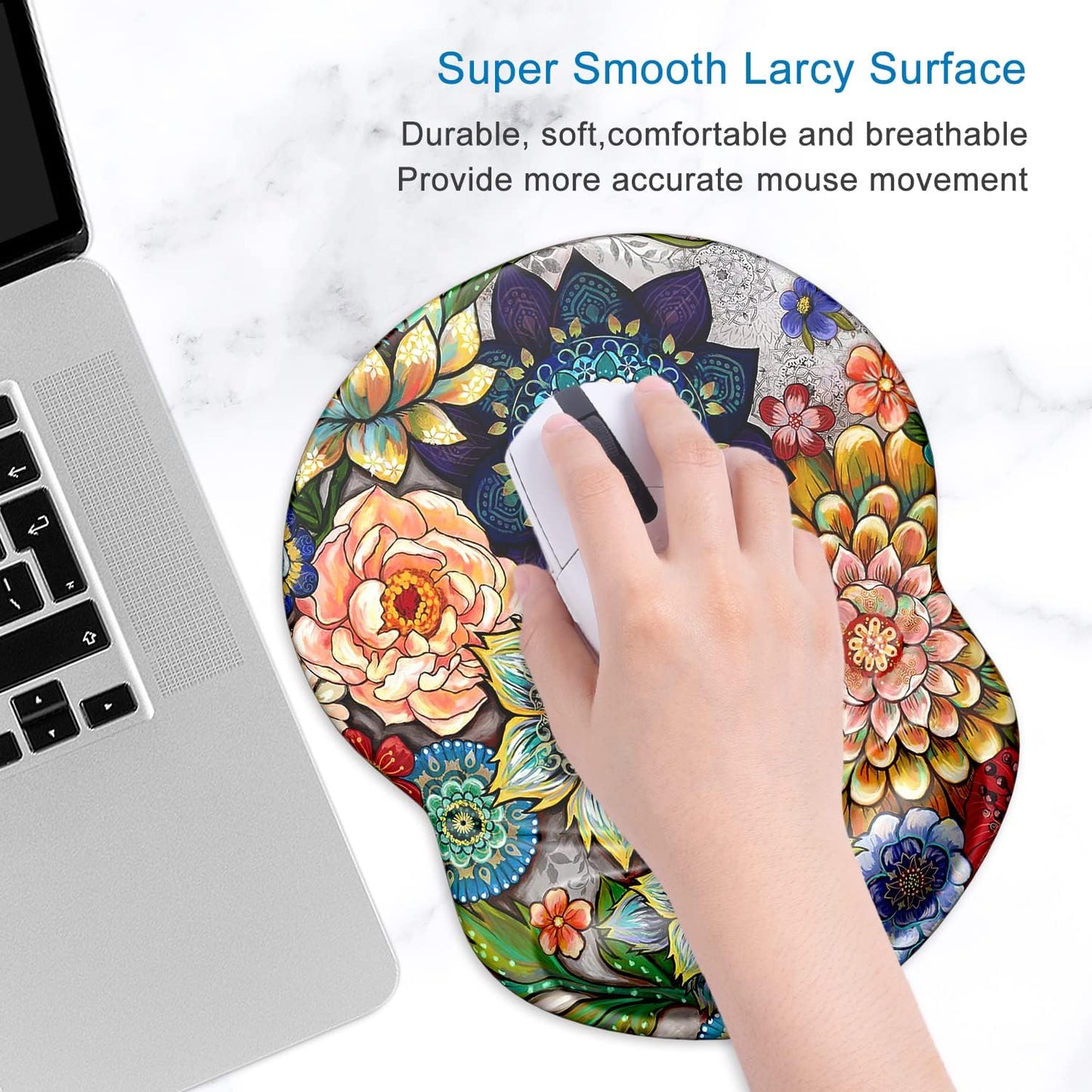 ITNRSIIET Ergonomic Mouse Pad with Gel Wrist Support Small Wrist Rest Smooth Surface Non-Slip PU Base Comfortable Office Supplies Pain Relief, 8.7 x 7.2 inches, Succulent Flower