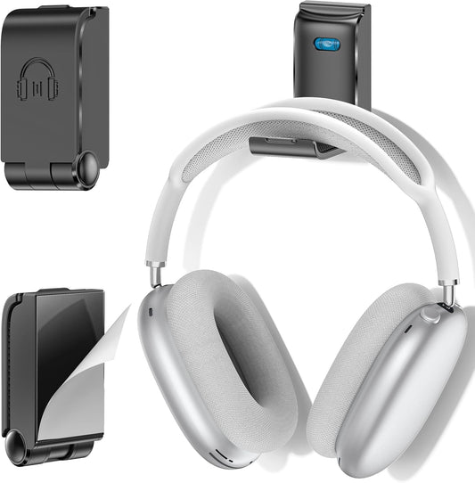 Headphone Stand, Wall Mount Headset Hanger, Gaming Headphone Holder Hook Clip, Foldable Headset Stand Desk Holder for PC Earphone Accessories, Black (1 Pack)