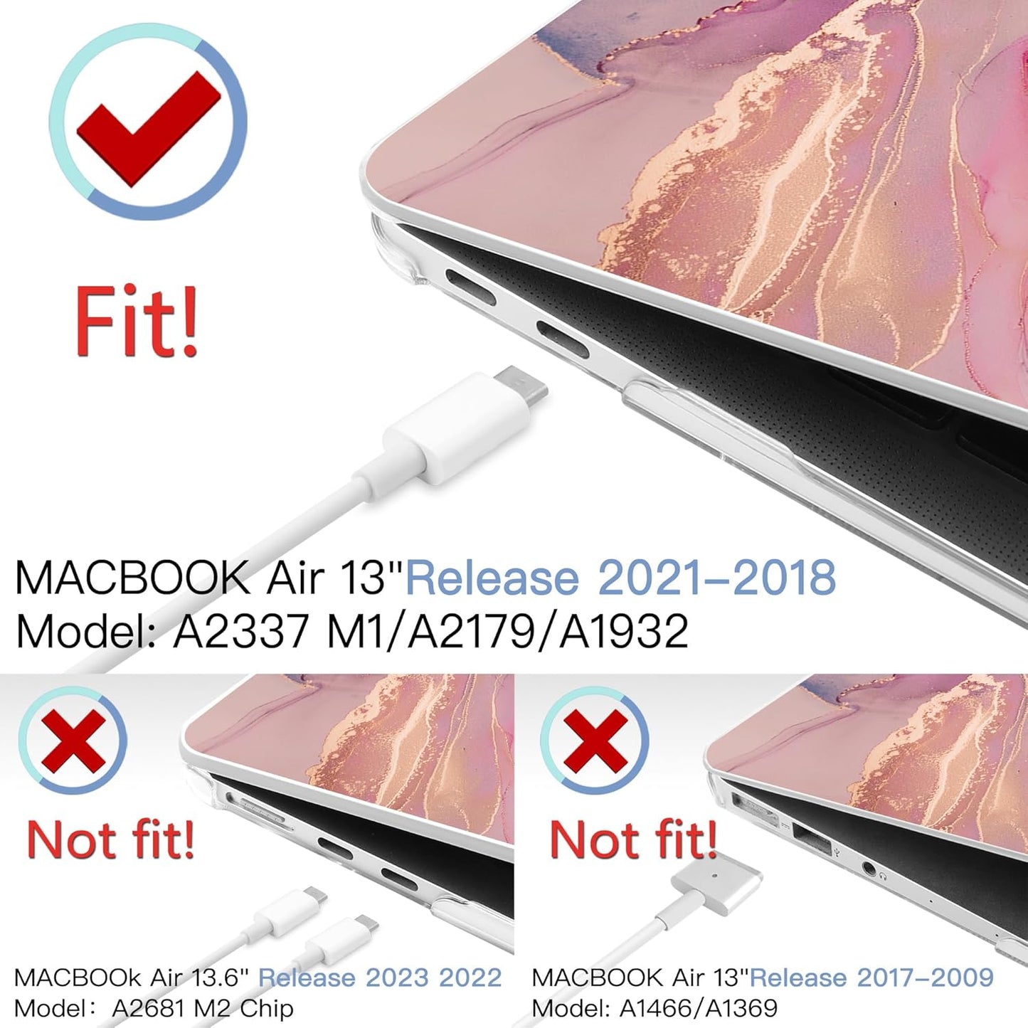 MEEgoodo for MacBook Air 13.3 inch Case 2021 2020 2019 2018 A2337 M1 A2179 A1932,Clear Case for MacBook Air M1,Laptop Shell with Keyboard Webcam Cover&Trackpad Film&Type C Adapter,Gold Splashes Marble