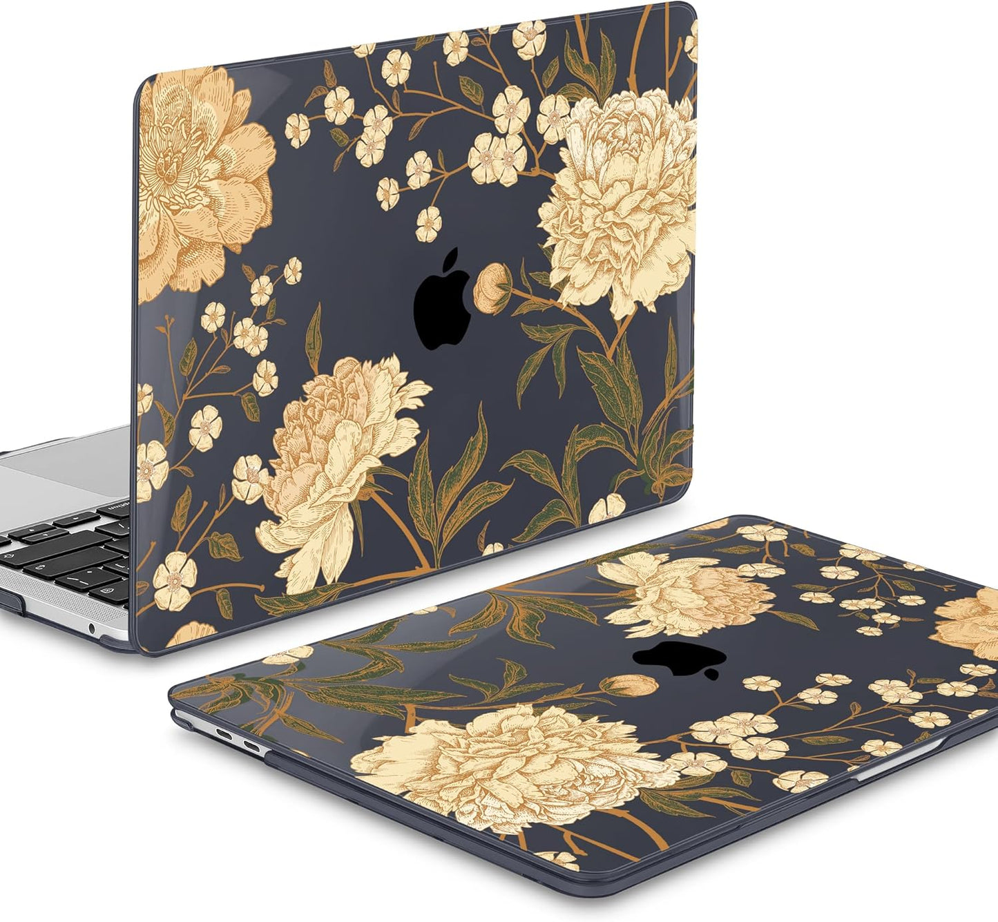 Mektron for MacBook Air 13 Case A1466/A1369 (2010-2017 Release), Snap-on Plastic Hard Shell Cover for MacBook Air 13.3 inch with Keyboard Cover, Peony Flowers C186