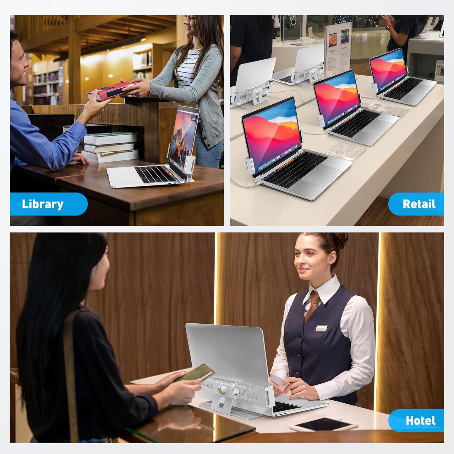 AboveTEK Laptop Locking Station, Premium Aluminum MacBook Security Lock with High-Security Copper Cylinder, Anti-Theft Computer Lock for All 11"-17" No-Slot Notebooks, Non-Slip Base for Public Spaces