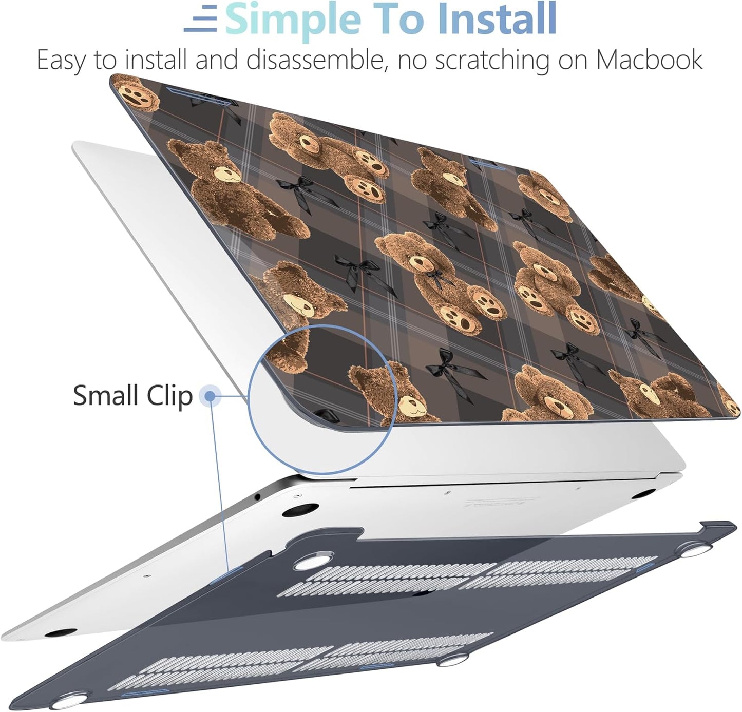MEEgoodo for MacBook Air 13.3 inch Case 2021 2020 2019 2018 A2337 M1 A2179 A1932, Laptop Shell for MacBook Air M1 with Keyboard Webcam Cover & Trackpad Film & Type C Adapter,Cute Little Bear