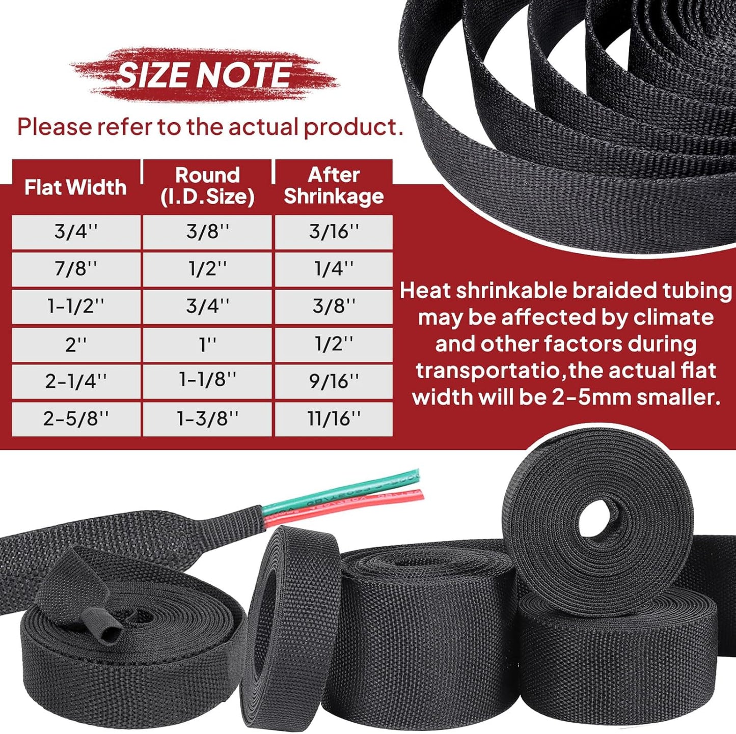 Heat Shrink Wire Loom 2:1 Shrinkable Braided Cable Sleeve 3/4 Inch ID-46ft Abrasion Protection Flexibility Fabric Wiring Harness Cover Sheath