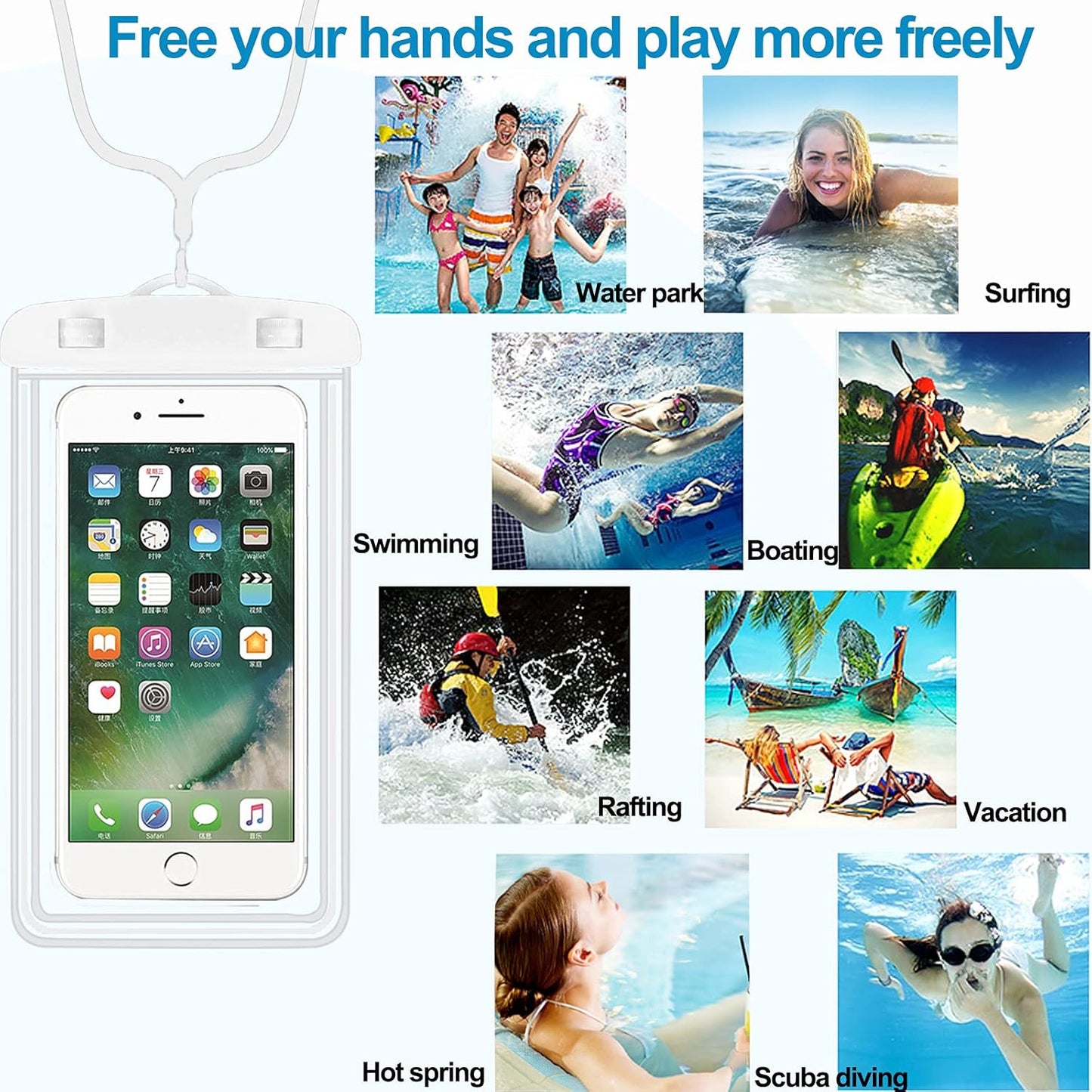 2-Pack Waterproof Phone Pouch，Waterproof Phone Case for iPhone 15 14 13 12 Pro Max XR X SE 2022 8 Samsung S24 S23 S22(Black+White)