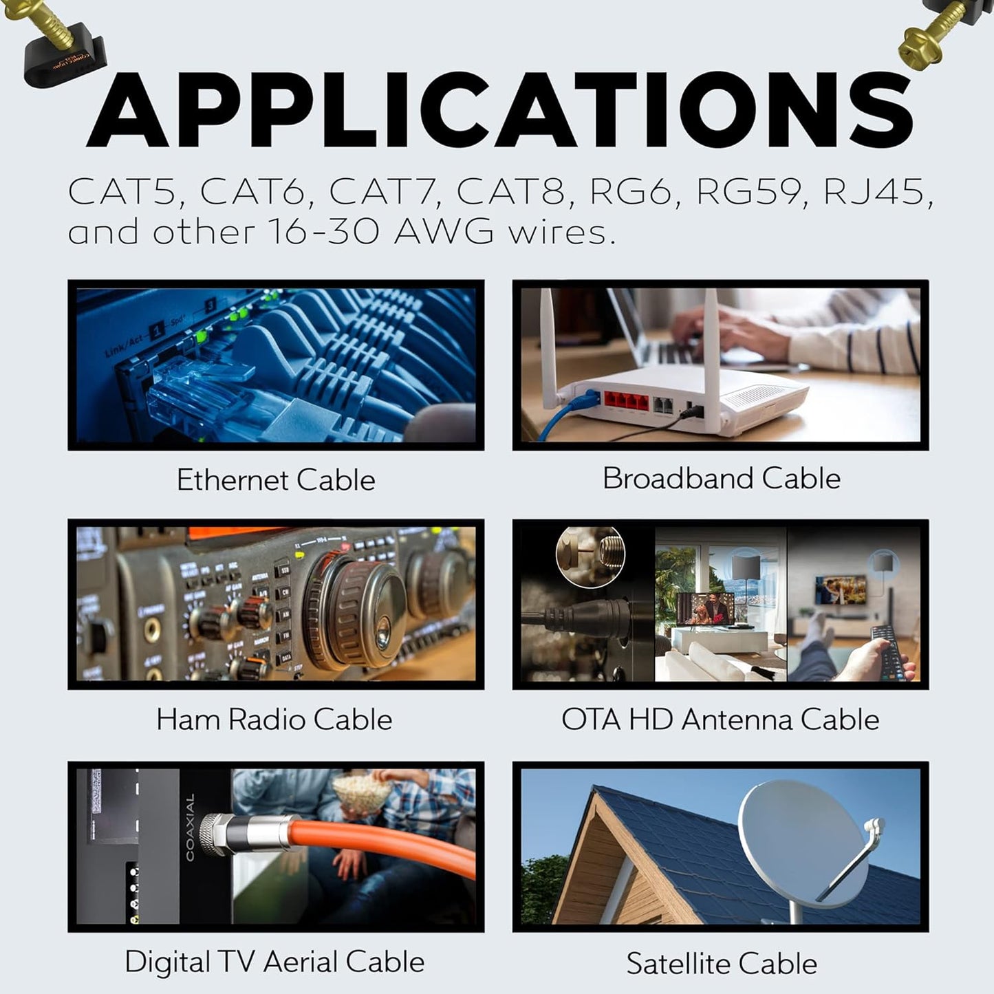 BEST CONNECTIONS Coaxial Cable Clips with Pre-Inserted Screw (100 Pack) – Black Single Cable Mounting Clamps for Coax Cable (RG6, RG59) and Ethernet Cable – Cord Fastener/Strain Relief Clip