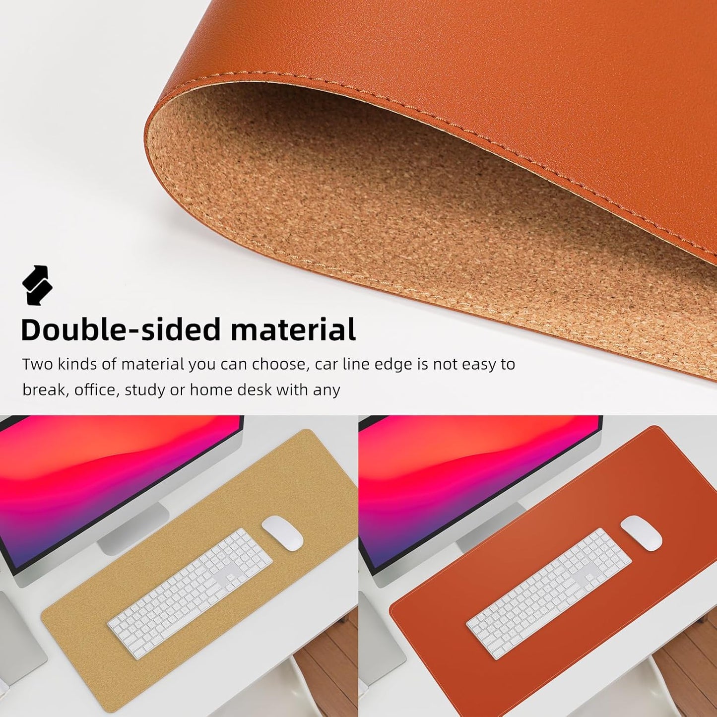 AFIING Leather Desk pad Protector, Large Desk mat with Natural Cork & PU Leather,Mouse pad,Non-Slip Office Desk Mat,Waterproof Desk Writing Pad for Office and Home (47in*23in, Orange)