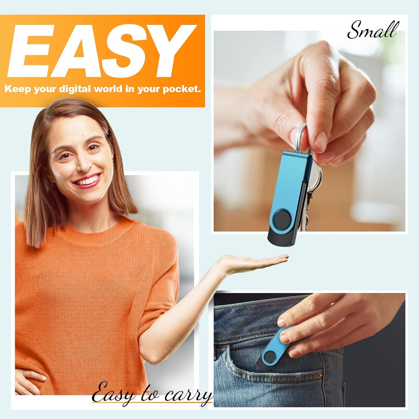 Kepmem 16GB USB 3.0 Multipack - 10pcs Thumb Drives, Metal, Swivel, Zip, Pendrives with Ropes