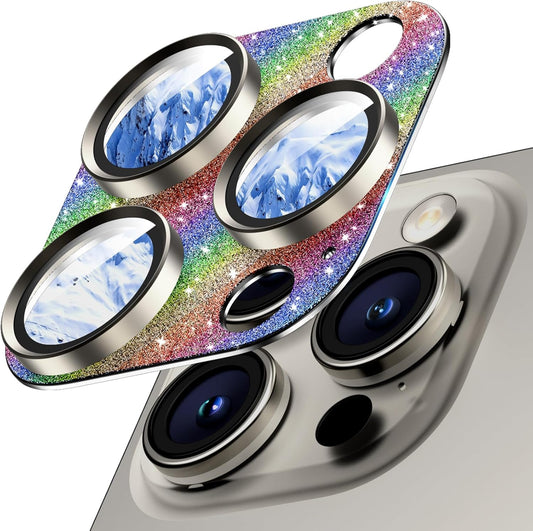Camera Lens Protector for iPhone 16 Pro Max/16 Pro/iPhone 15 Pro Max/15 Pro/iPhone 14 Pro Max/14 Pro, Aluminum Alloy Sapphire Glass Camera Screen Cover, Case Friendly- Glitter Colorful
