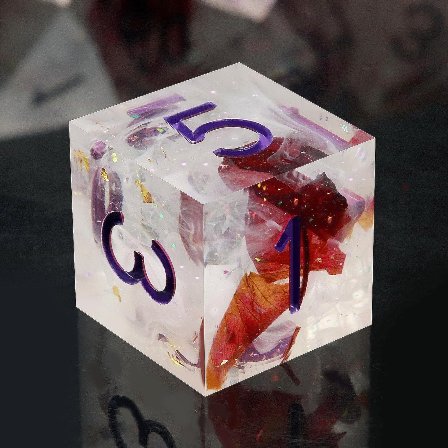 Haxtec DND Dice Set Rose Flower Sharp Edge Dice with Dice Case Handmade White Red Resin D&D Dice Set Purple Numbers for TTRPGs Compatible with Dungeons and Dragons Gifts