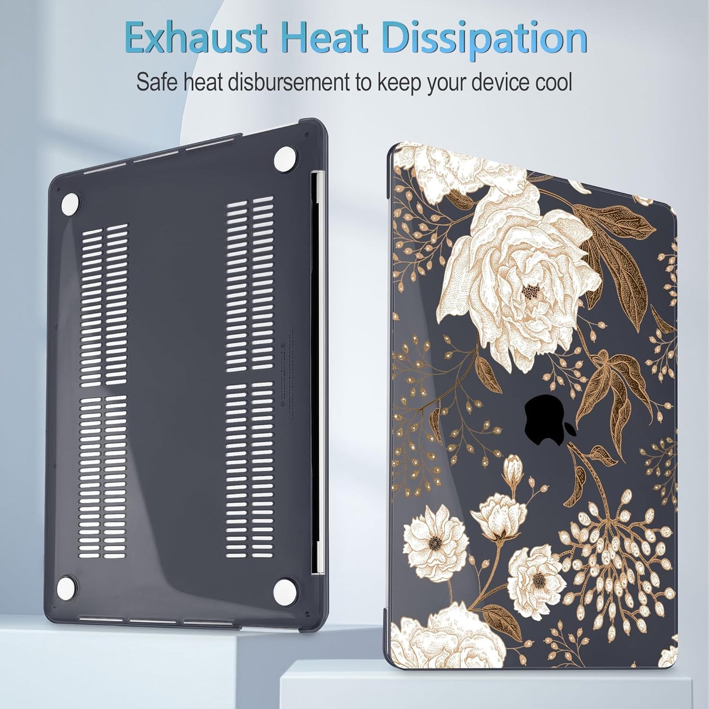 Mektron for MacBook Air 13 Case A1466/A1369 (2010-2017 Release), Snap-on Plastic Hard Shell Cover for MacBook Air 13.3 inch with Keyboard Cover, Peonies and Roses