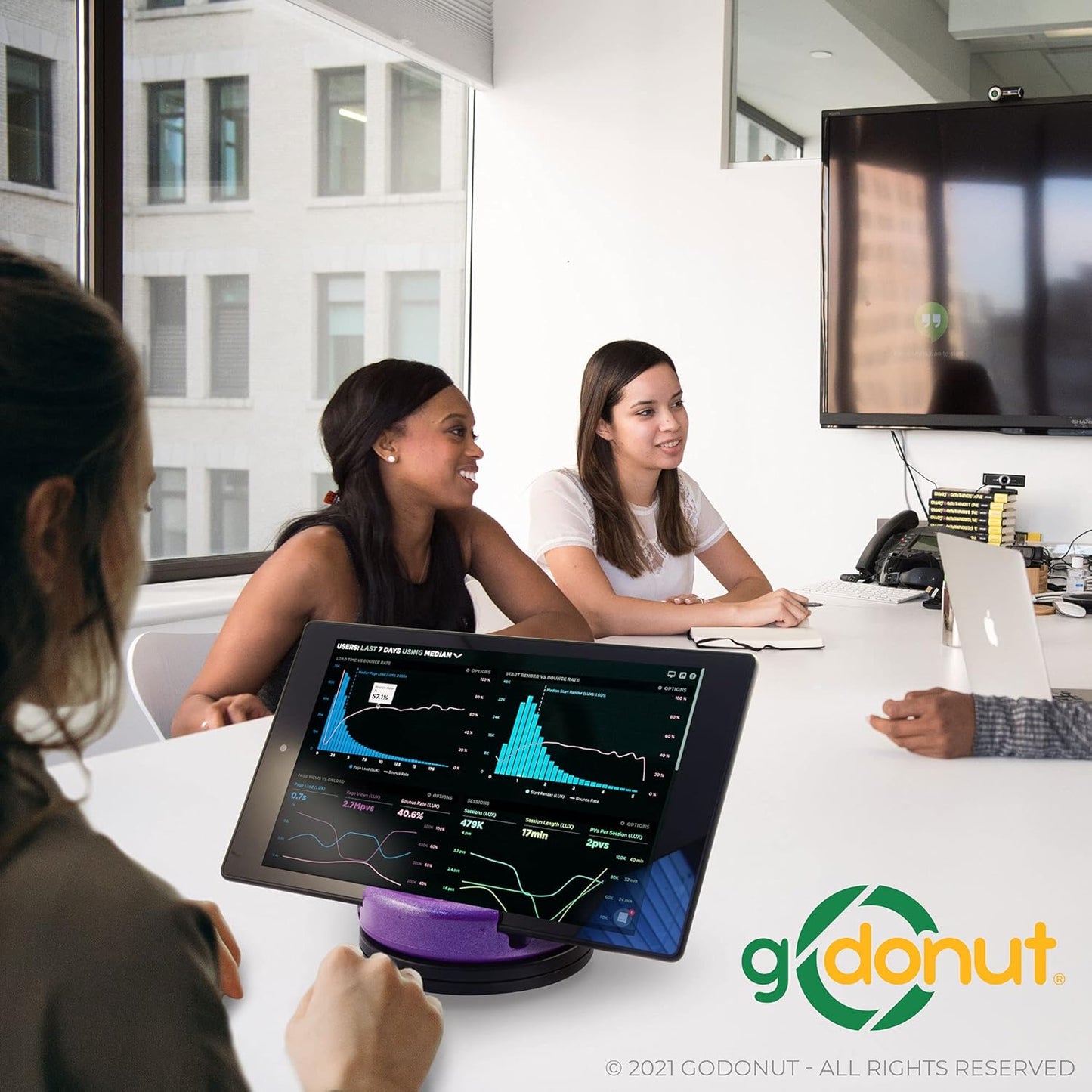 GoDonut – Phone Stand 360 Swivel – Cell Phone Holder + iPad Stand Desk Organizer - Compatible with Tablet, iPhone, Kindle & Most Smartphones – Purple