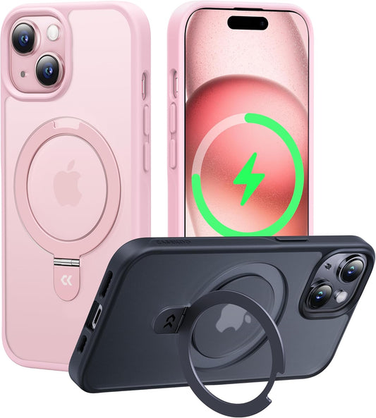 CASEKOO Designed for iPhone 15 Case with Magnetic Invisible Stand [Military Drop Protection] [Compatible with MagSafe] Shockproof Slim Translucent Matte Case 6.1 Inch, Pink