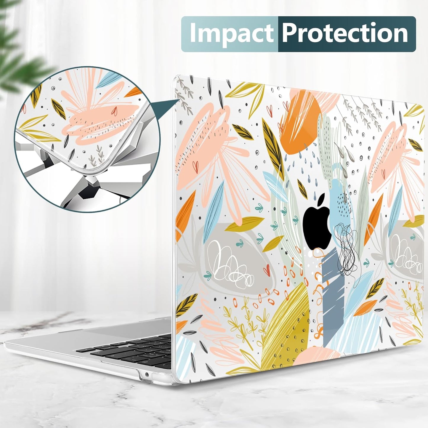 TWOLSKOO for M4 MacBook Air 13.6 inch Case 2025-2022 Release M4 A3240 M3 A3113 M2 A2681, Plastic Hard Shell & Screen Protector & Keyboard Cover & Trackpad Film, Doodle Floral