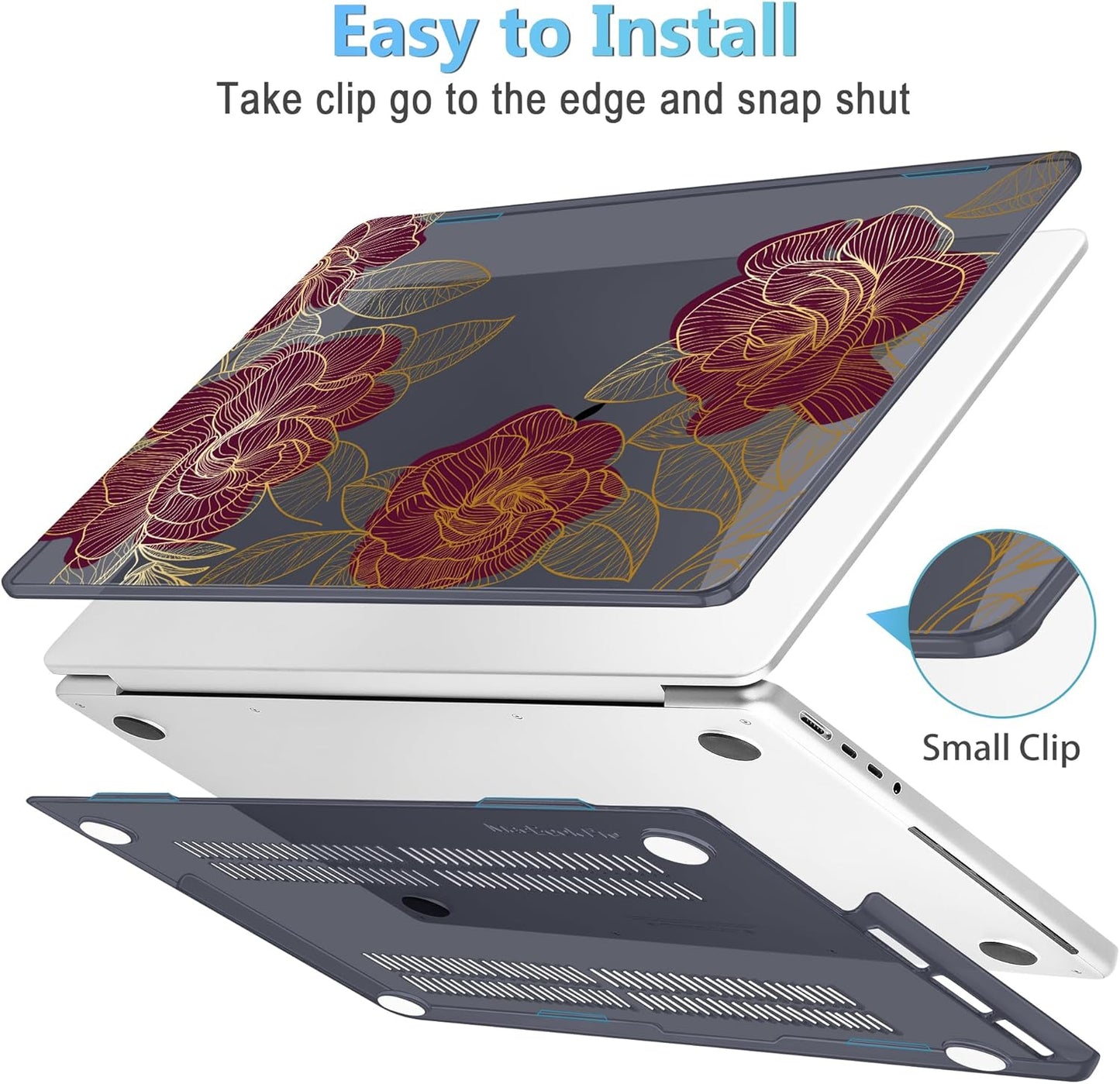 Mektron Case for MacBook Pro 16" M4 A3403 A3186 M3 A2991 M2 A2780 M1 A2485 (2021/2023/2024) Pro/Max with Touch ID, Hard Shell Plastic Laptop Cover Keyboard Cover Screen Protector, Golden Rose