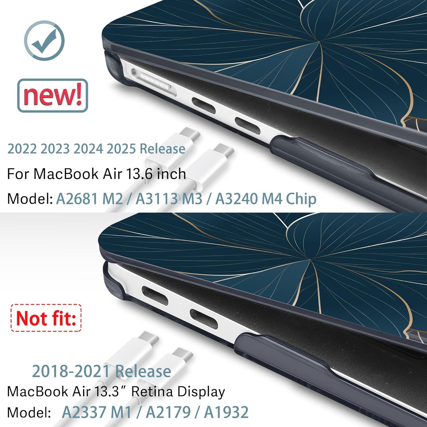 May Chen for MacBook Air 13.6 Inch Case 2025/2024/2023/2022 Release (Model A2681 A3113 A3240, M2 M3 M4 Chip) – Hard Shell Laptop Cover with Keyboard Cover & Screen Protector，Golden Flowers