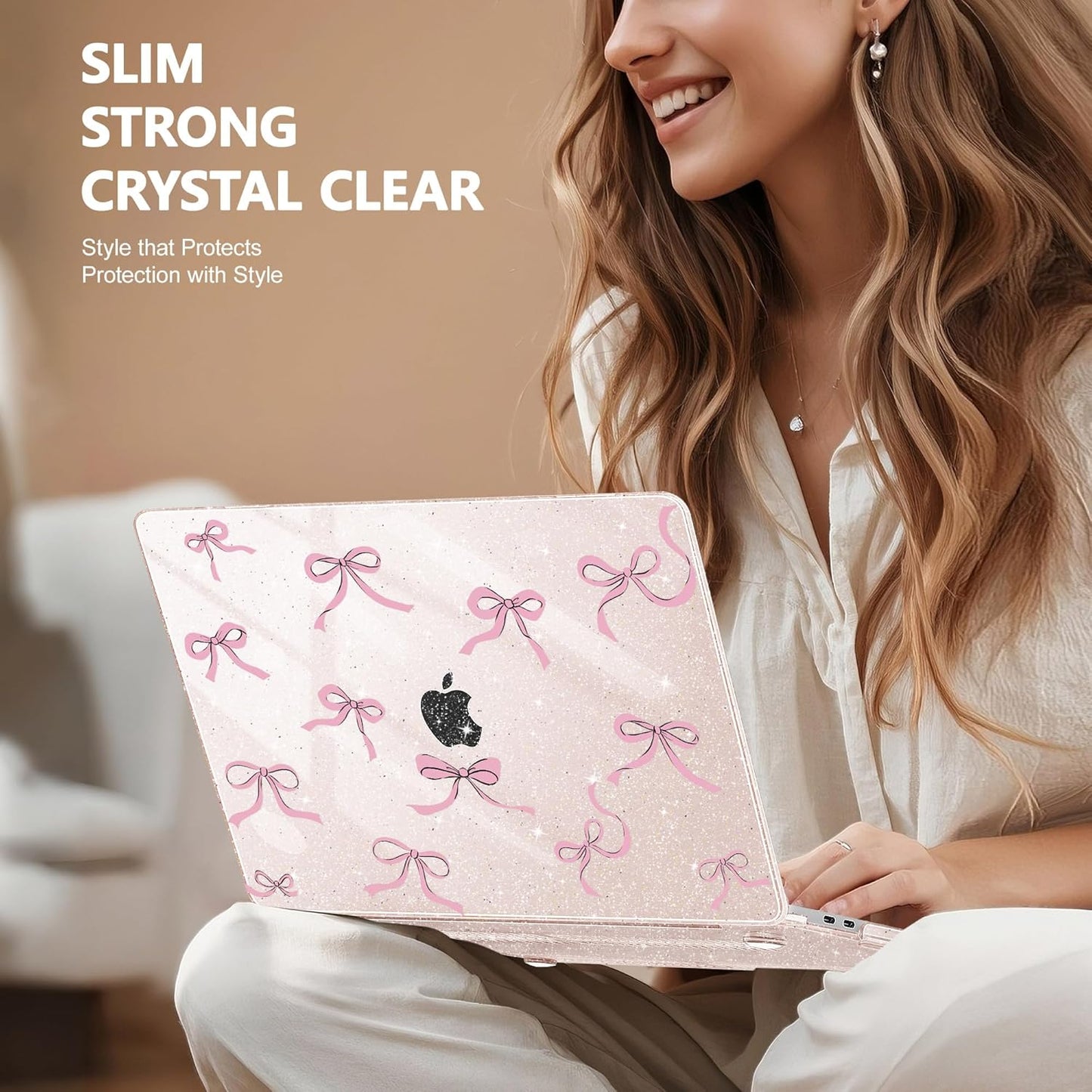 May Chen Case for MacBook Pro 13 inch M2 2023,2022,2021,2020 A2338 M1 A2251 A2289, Plastic Hard Shell Case for MacBook Pro 13" with Touch Bar Fits Touch ID, Sakura Pink Glitter Bow
