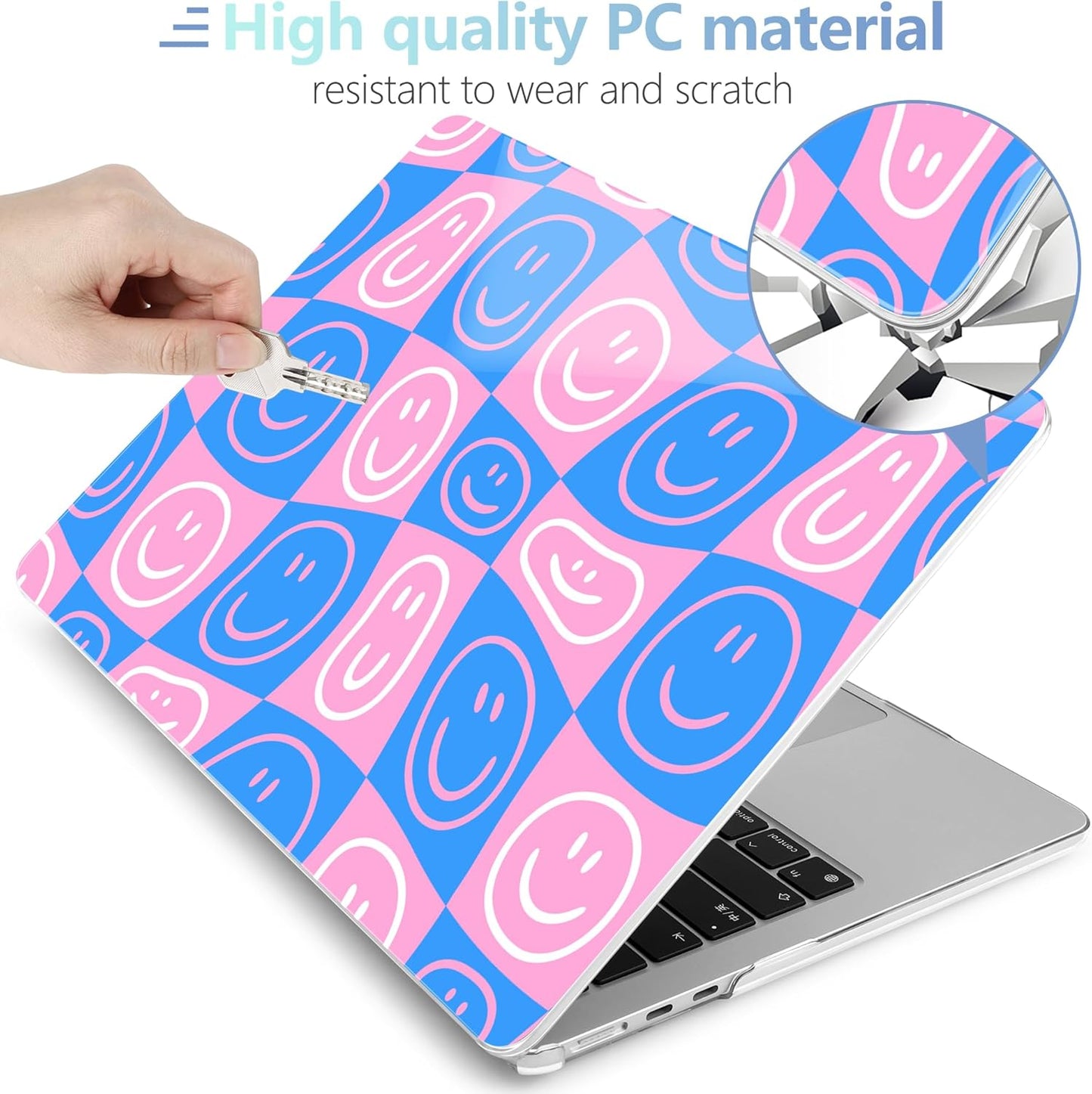 MEEgoodo for M4/M3/M2 MacBook Air 15.3 inch Case 2025 2024 2023, Case Fit Model (A3241/A3114/A2941) for MacBook Air 15 inch, Laptop Hard Shell with Keyboard Cover, Smiling Faces & Checkered