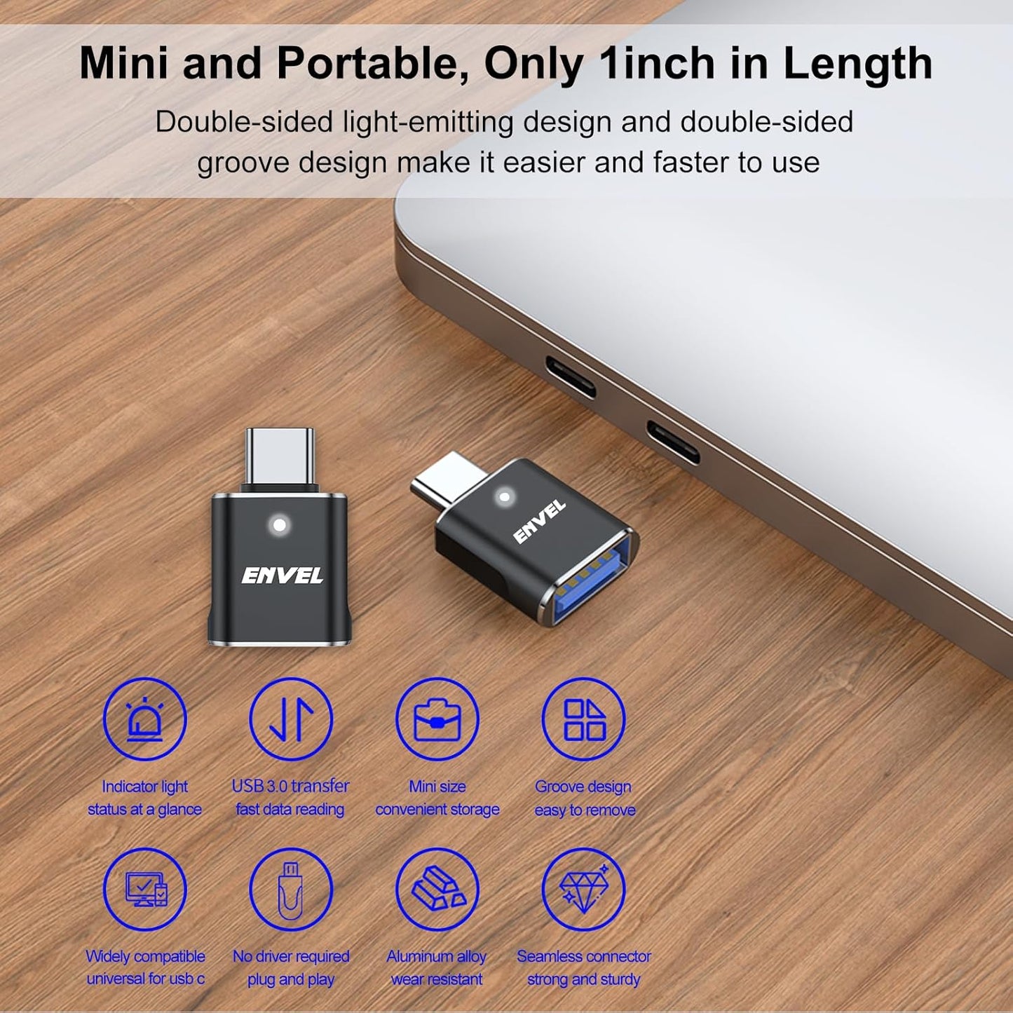 ENVEL USB to USB C Adapter, 2 Pack USB3 5Gbps High Speed Data Transfer, OTG Converter Thunderbolt3 4 Compatible with Apple iWatch iPhone 15 16 Pro Max iPad Air 4 5 Mini 6