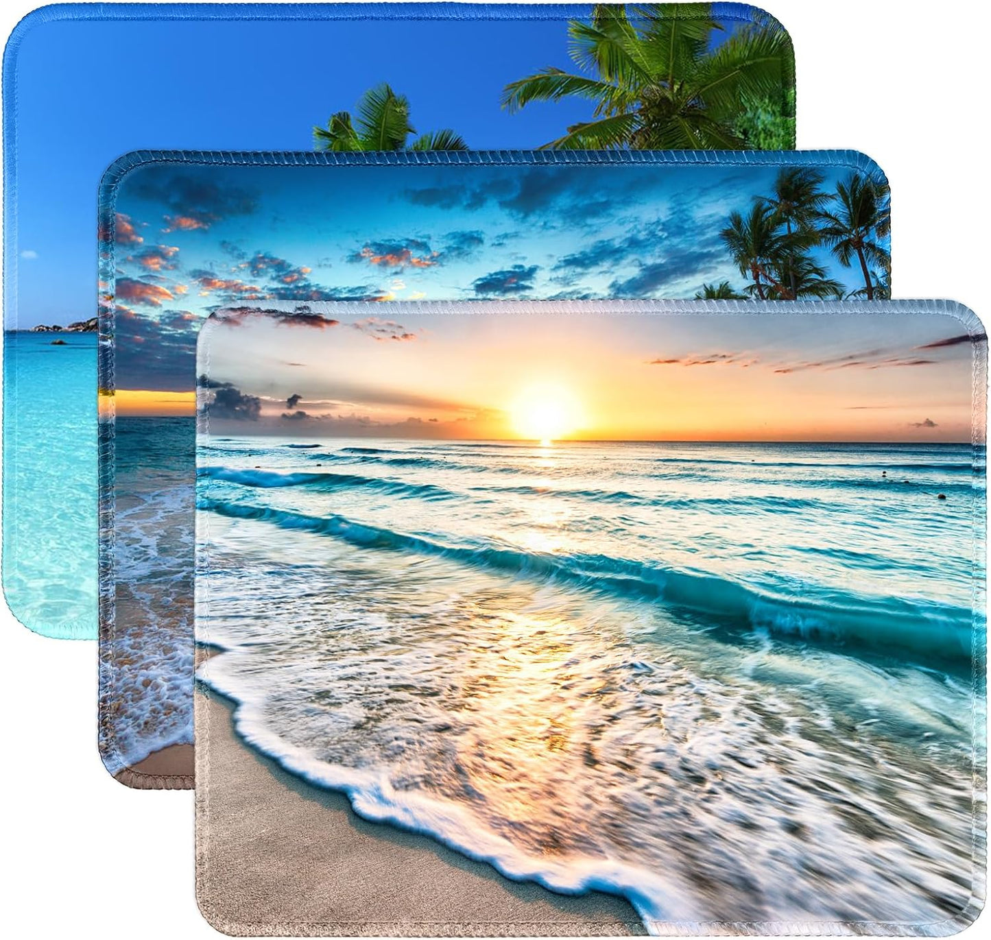 3 Pack Small Mouse pad Beach Square Mouse Mat for Wireless Mouse Office Computer Mousepad for Desk Mat Laptop with Non-Slip Rubber Base (Sea)