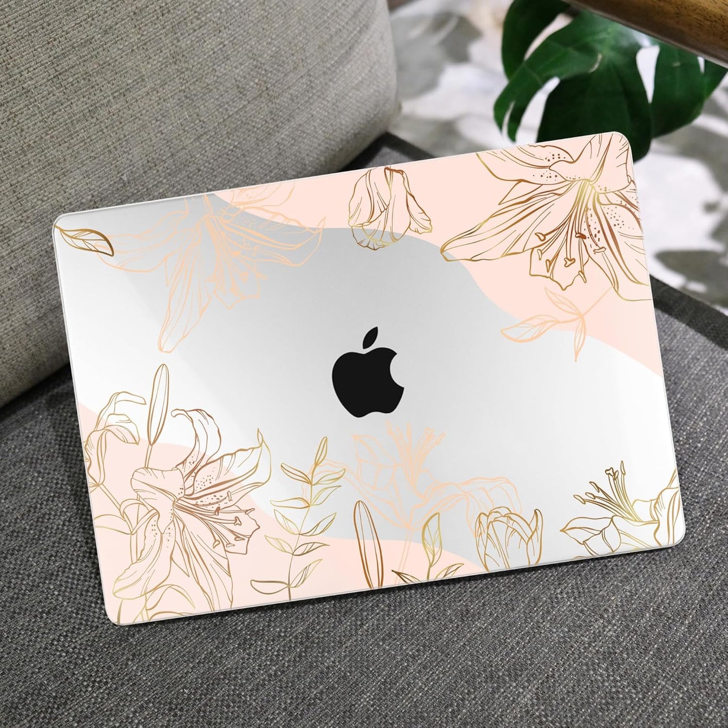 MEEgoodo for M4/M3/M2 MacBook Air 15.3 inch Case 2025 2024 2023, Case Fit Model (A3241/A3114/A2941) for MacBook Air 15 inch, Laptop Hard Shell with Keyboard Cover, Gold Flowers Lilies