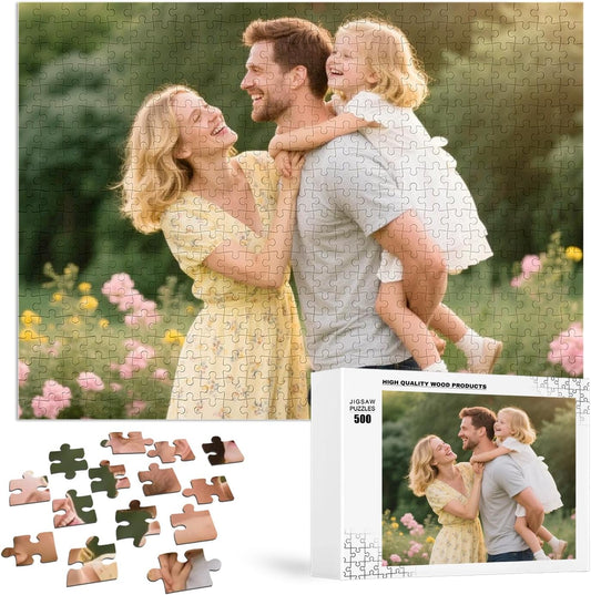 Custom Puzzles from Photos, Personalized Natural Wood Puzzle with 120/200/300/500/1000 Pieces, Customized Jigsaw Create Timeless Memories for Adults, Family, Father's Day, Lover, Pet
