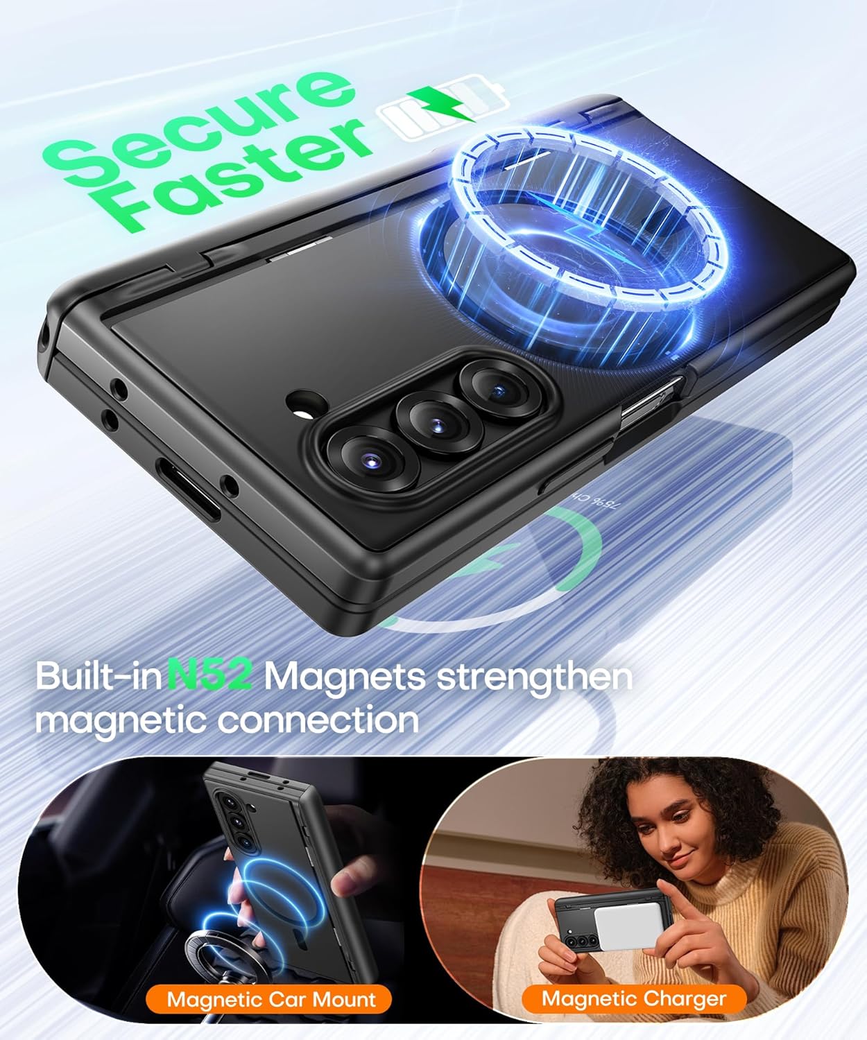 BERFY Magnetic for Samsung Galaxy Z Fold 6 Case with Privacy Screen Protector, [Compatible with MagSafe][Anti Spy]Built-in S Pen Holder & Kickstand, Full-Body Shockproof Phone Case for Z Fold 6, Black