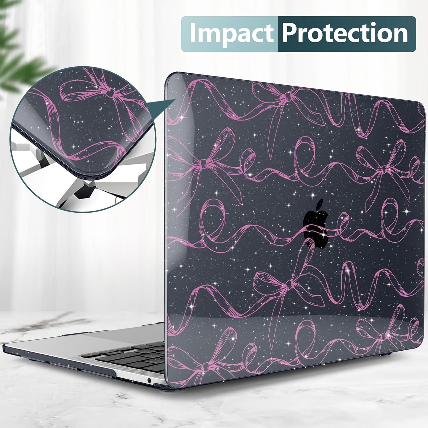 TWOLSKOO Compatible with MacBook Pro 13 inch Case 2023-2016 A2338 M2/M1 A2251 A2289 A2159 A1989 A1706, Plastic Hard Shell Cover & Keyboard Skin & Screen Protector, Sparkly Bows