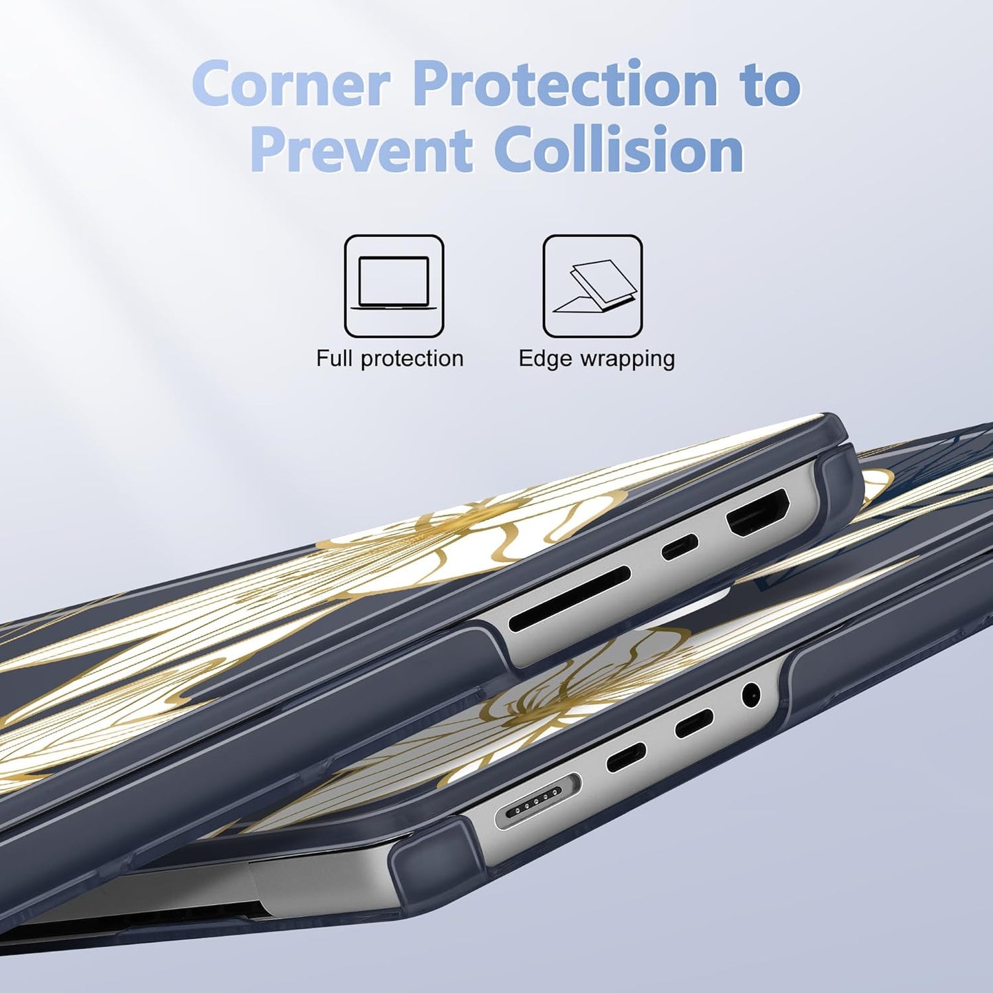 for MacBook Pro 16 inch Case 2021 2022 2023 2024 Release A3186 A3403 M4 A2991 M3 A2780 M2 A2485 M1 Pro/Max, Hard Shell Case with Screen Protector & Keyboard Cover, Golden Floral