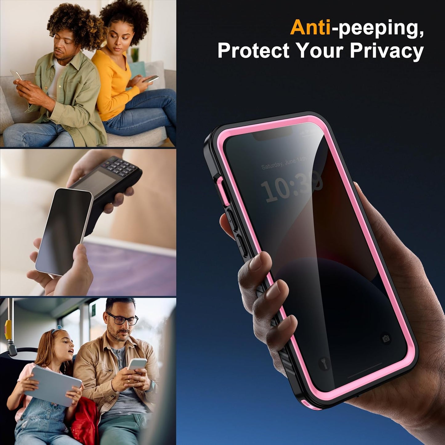 for iPhone 14 Case Waterproof - Built-in Privacy Screen Protector & HD Screen Protector [IP68 Underwater] Shockproof Dustproof Full Body Protection iPhone 14 Phone Case Pink