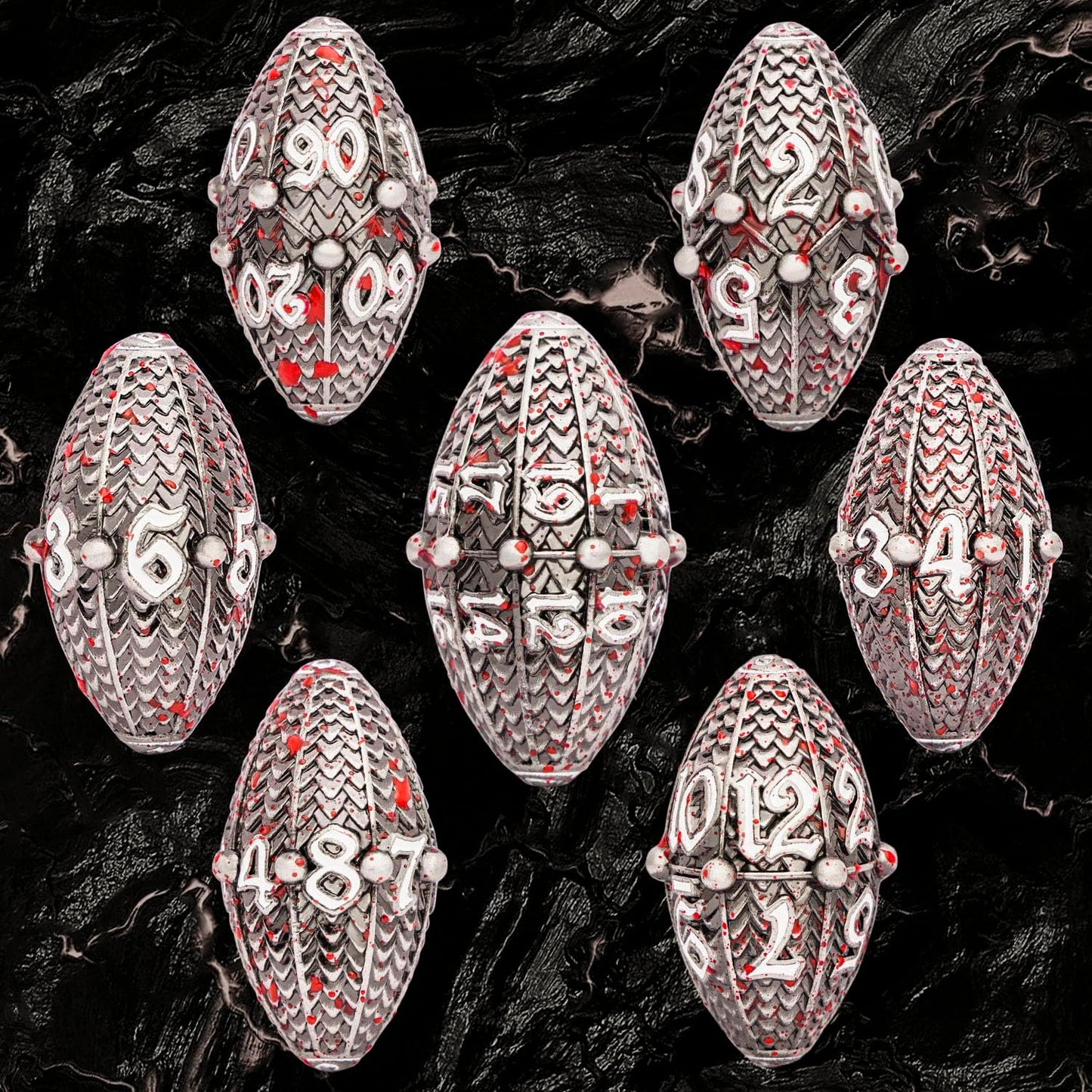 ARUOHHA DND Metal Dice Blood Splatter Dragon Egg Dice with Rotating Dragon Egg Shell, Role Playing Game RPG Polyhedral D and D Dice Set D20 D12 D10 D8 D6 D4