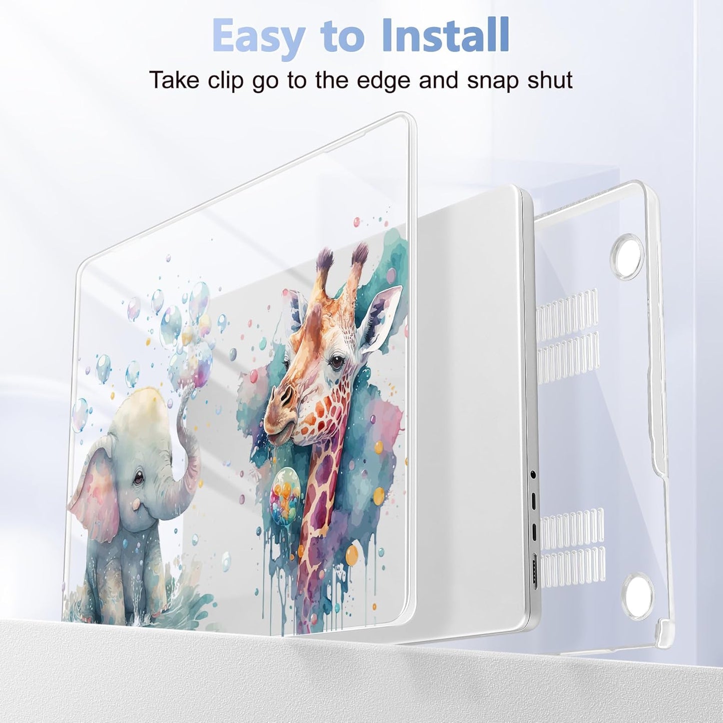 for MacBook Pro 16 inch Case 2021 2022 2023 2024 Release A3186 A3403 M4 A2991 M3 A2780 M2 A2485 M1 Pro/Max, Hard Shell Case with Screen Protector & Keyboard Cover, Elephant & Giraffe