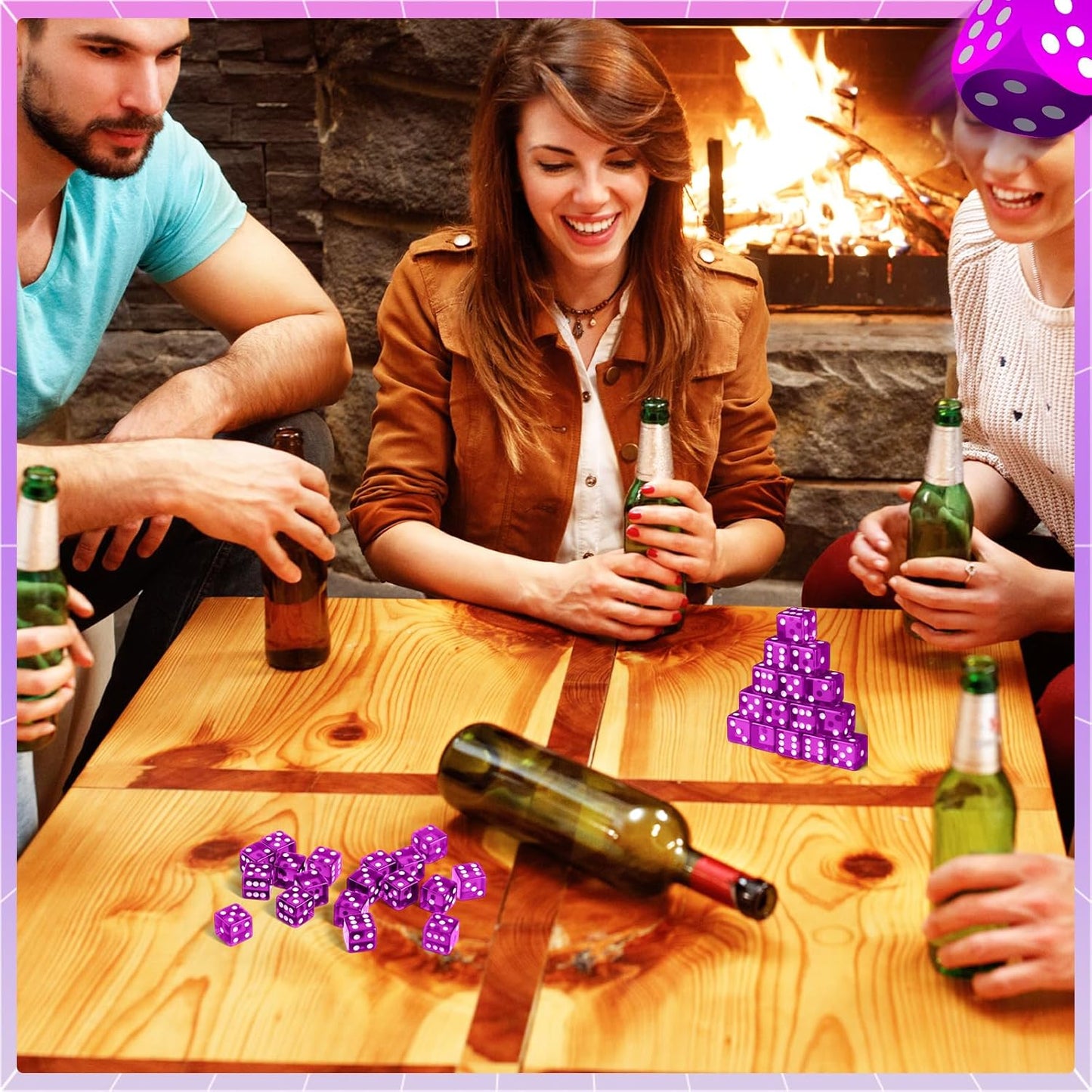 36 Piece 19 mm Casino Style Craps Dice Sets Acrylic and Translucent D6 Dice, Square W/Rounded Edge for Casino, Craps, Table Games and Board Games (Purple)