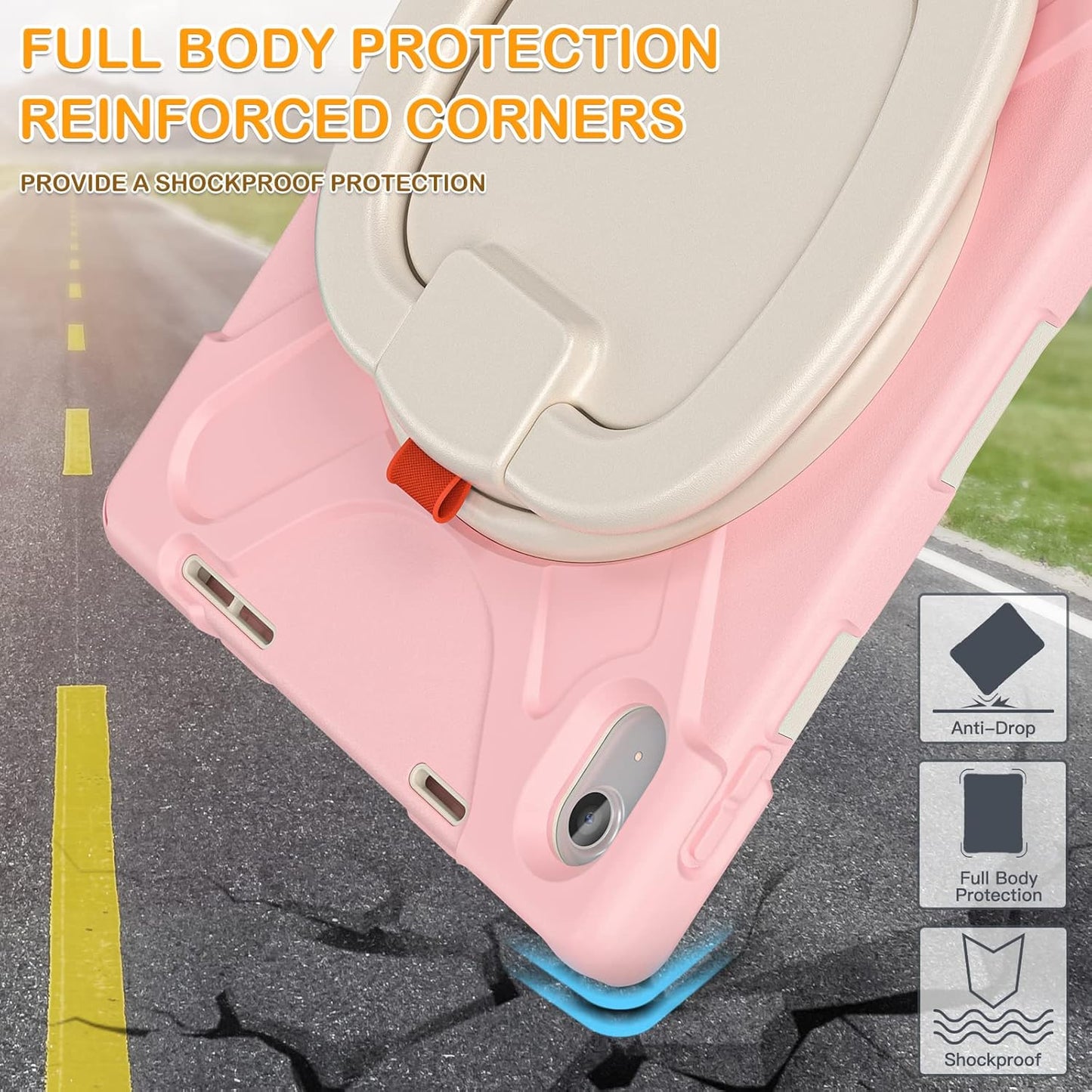 BRAECN Case for iPad (A16) 11th/10th Generation 11”/10.9'' 2025/2022-Shockproof Silicone Cover w/Pencil Holder/360°Swivel Ring Stand/Handle Grip/Kickstand/Shoulder Strap/Screen Protector, Sakura Pink