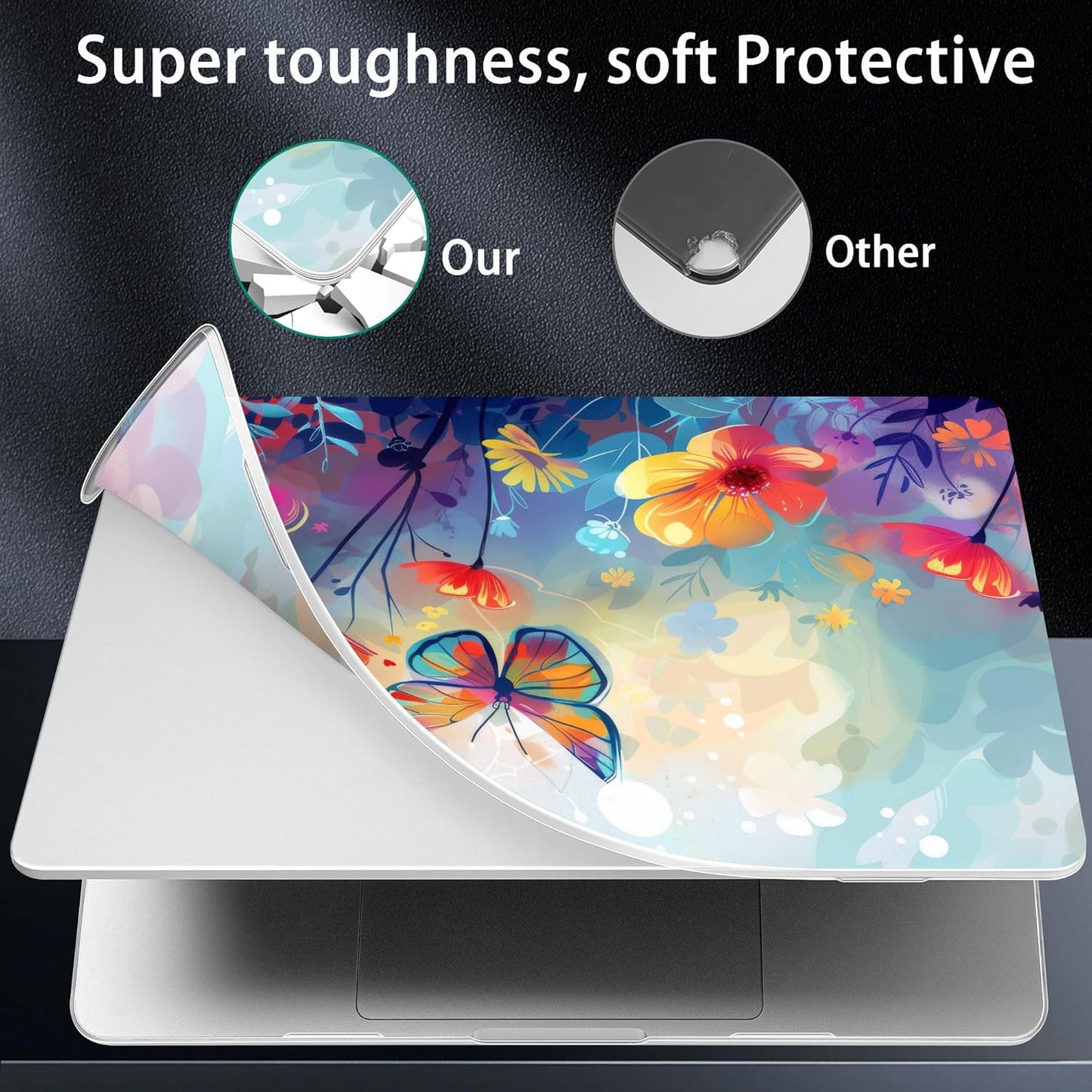 for MacBook Pro 16 inch Case 2021 2022 2023 2024 Release A3186 A3403 M4 A2991 M3 A2780 M2 A2485 M1 Pro/Max, Hard Shell Case with Screen Protector & Keyboard Cover, Flowers & Butterflies