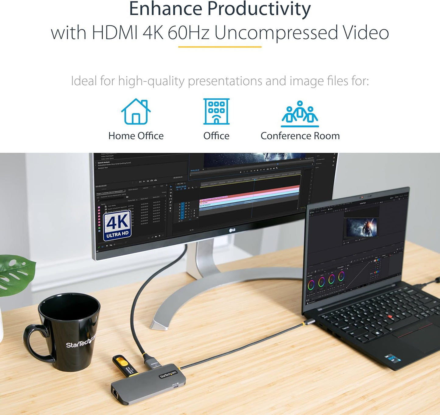 StarTech.com USB-C Docking Station for MacBook Pro M1 M2 M3 M4 and Windows, 4K 60Hz HDMI Video, HDR10, USB 5Gbps Hub, 100W Laptop Charging, GbE