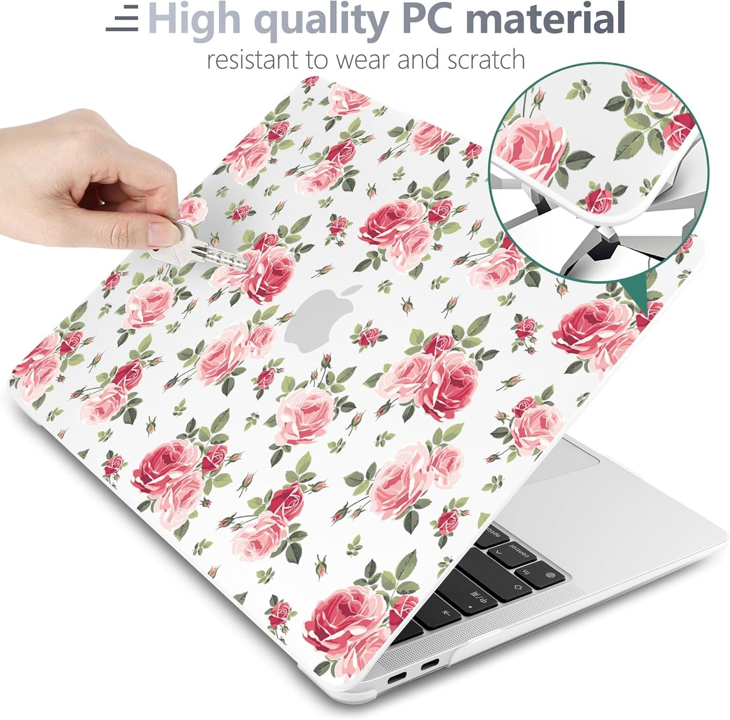 Batianda Case for M1 MacBook Air 13 Inch Model A2337 A2179 A1932 2021 2020 2019 Release,Lovely Floral Design Matte Hard Shell with Keyboard Cover & Screen Protector, Roses