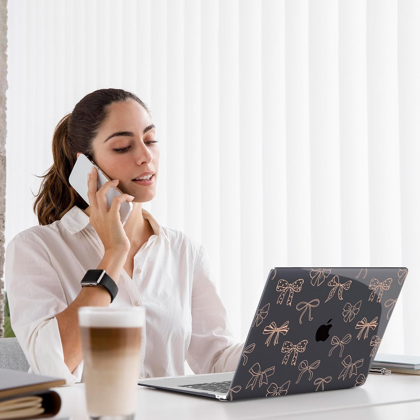 Teryeefi Case for MacBook Air 13 inch 2020 2019 2018 fits Model M1 A2337 A2179 A1932 with Retina Display with Touch ID, Plastic Hard Shell & Keyboard Cover & Screen Protector, Gold Bows A003