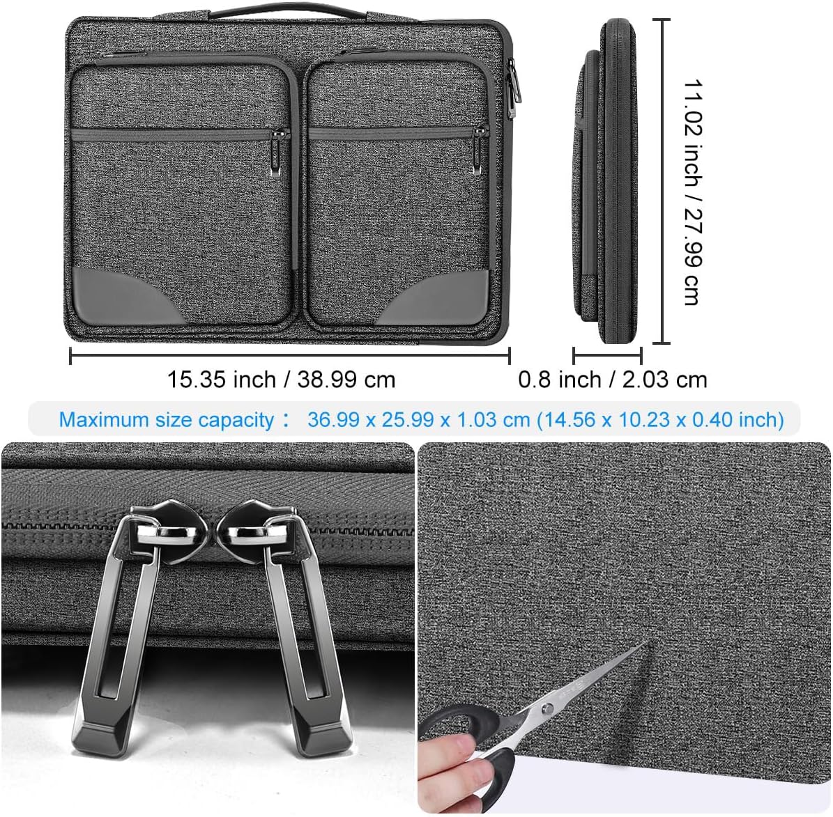 Hseok Laptop Case 15 15.6 16 inch Sleeve with Handle and Hidden Strap,Compatible with MacBook Pro 15.4 16, 360° Protective PC Briefcase with 4 Pockets for Laptop Accessory,Easy to Carrying, Grass ash