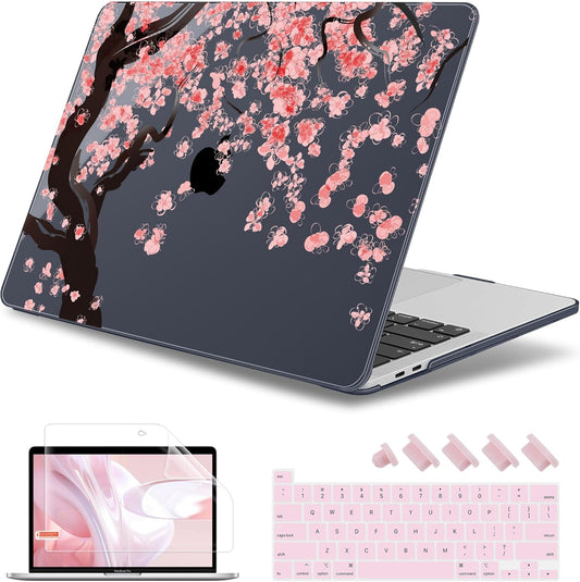 May Chen Compatible with MacBook Pro 13 inch Case 2022 2021 2020 Release Models A2338 M2 M1 A2251 A2289, Plastic Hard Shell Case + Keyboard Cover for MacBook Pro 13" with Touch Bar, Cherry Blossom