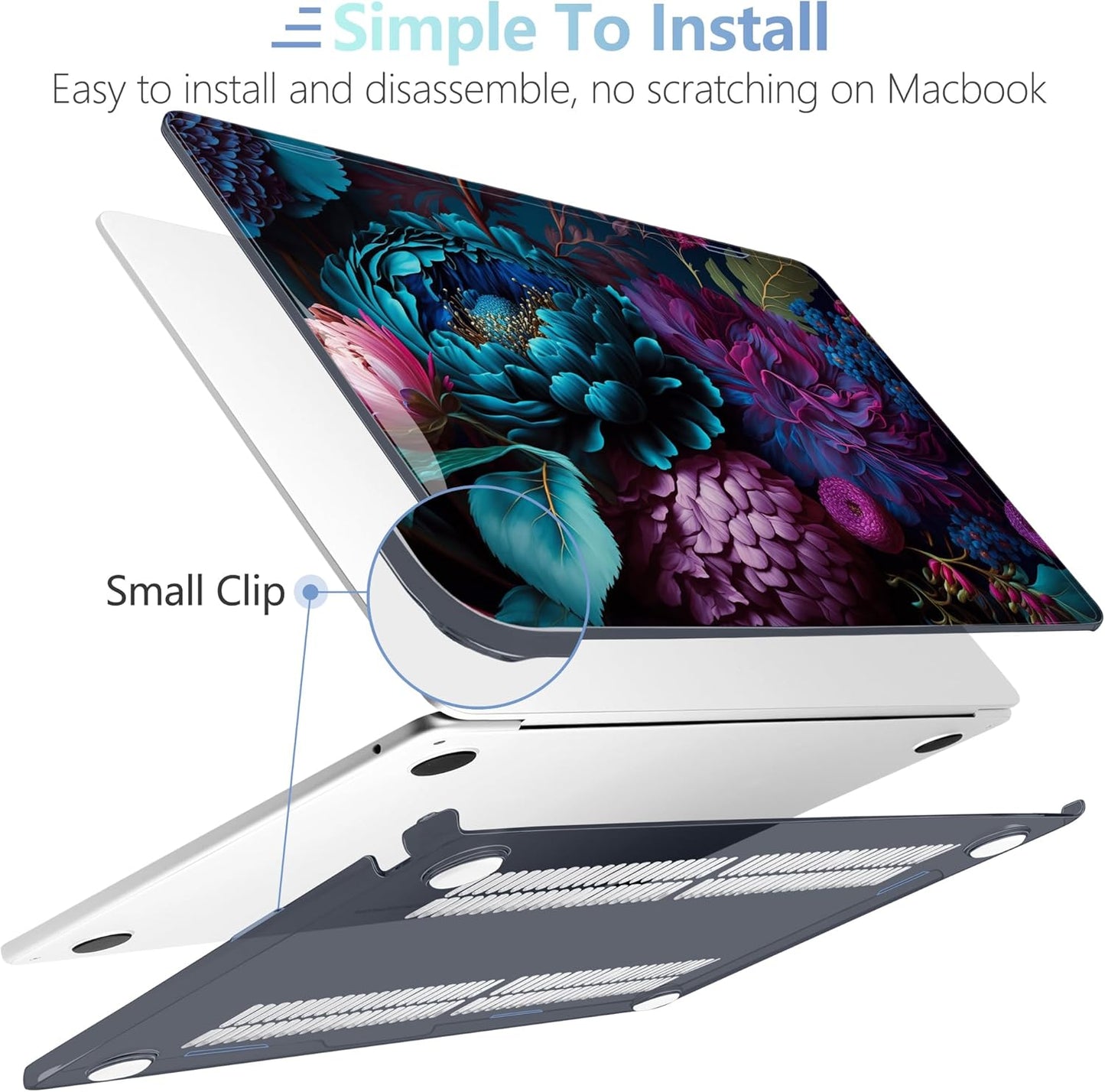 MEEgoodo Case for M4/M3/M2 MacBook Air 13.6 inch Case 2025 2024 2022, Fit Model A3240/A3113/A2681, Laptop Hard Shell with Keyboard Cover Compatible with MacBook Air 13 inch, Beautiful Fantasy Flower