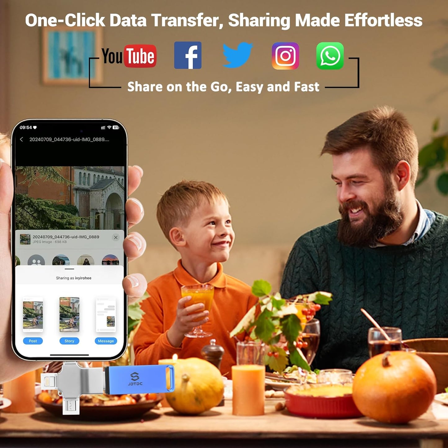 128GB Auto-Photo-Backup-Stick for All Device Secure Picture-Saver-Flash-Drive Universal Photo Video Backup Device Photo-Saver-Thumb-Drive iPhone-Backup-Storage Computer-Photo-Stick iPad-Backup-Memory