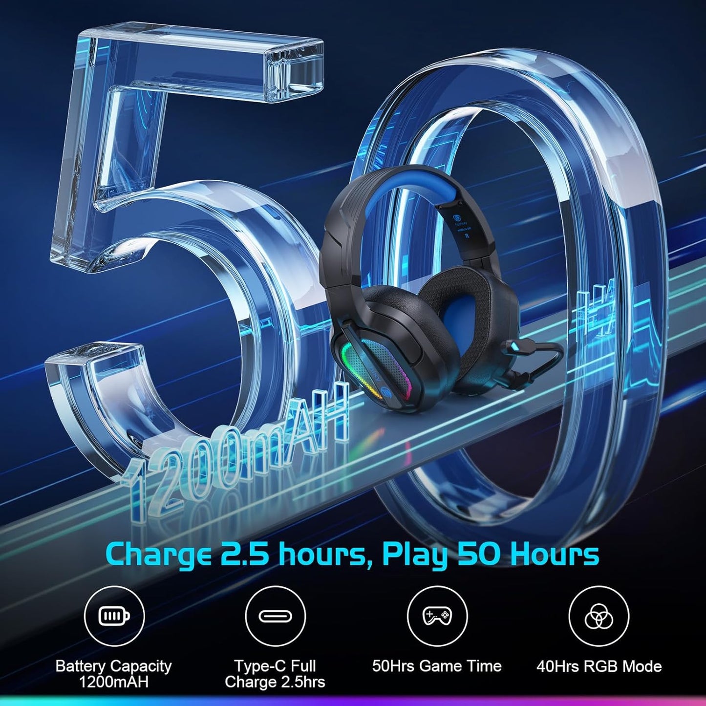 FC200 Wireless Gaming Headset for PS5, PS4-2.4GHz USB Foldable Headphones with Mic - 3D Stereo Bluetooth Headset with 50Hrs Battery Life, for Switch, PC, Mac, Mobile