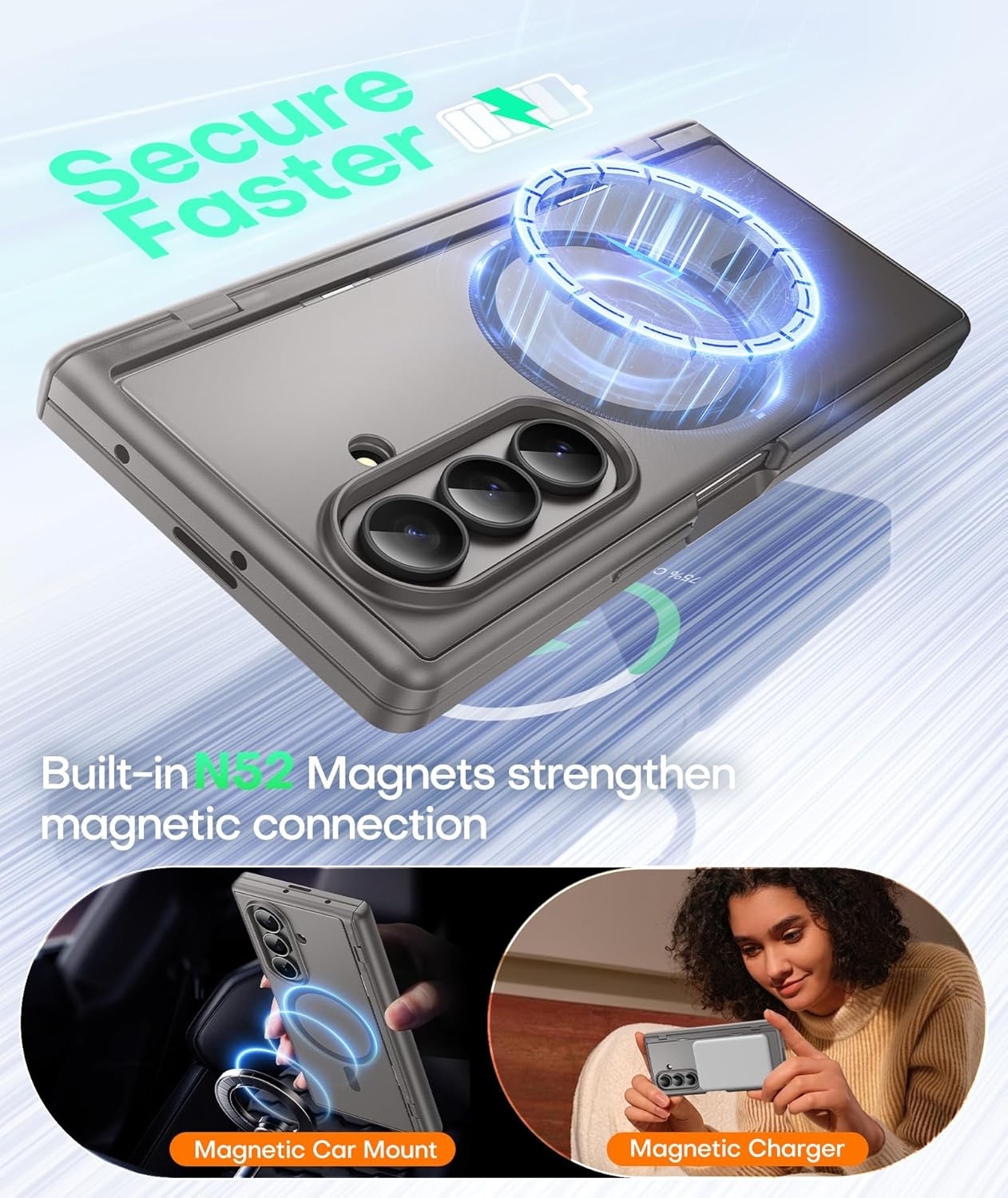 BERFY Magnetic for Samsung Galaxy Z Fold 7 Case with Privacy Screen Protector, [Compatible with MagSafe][Anti Spy] Built-in Hidden Kickstand, Full-Body Shockproof Slim Phone Case for Z Fold 7, Grey