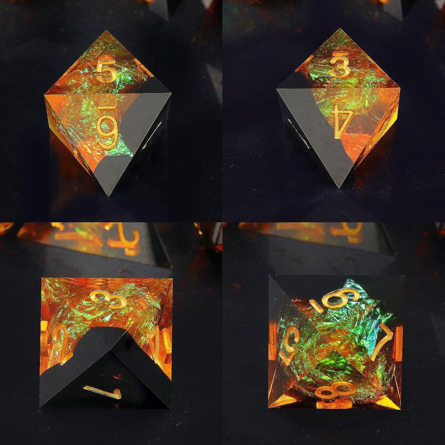 Haxtec Galaxy DND Dice Set Sharp Edge Dice with Dice Case Handmade Yellow Black Resin D&D Dice Set for TTRPGs Compatible with Dungeons and Dragons Gifts