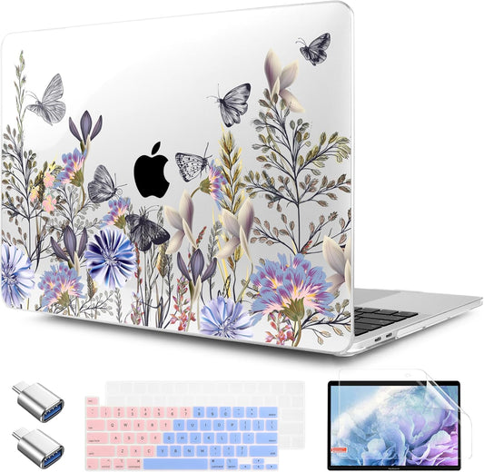 TWOLSKOO Compatible with MacBook Pro 13 inch Case 2023-2016 A2338 M2/M1 A2251 A2289 A2159 A1989 A1706, Plastic Hard Shell Cover & Keyboard Skin & Screen Protector, Garden Flower