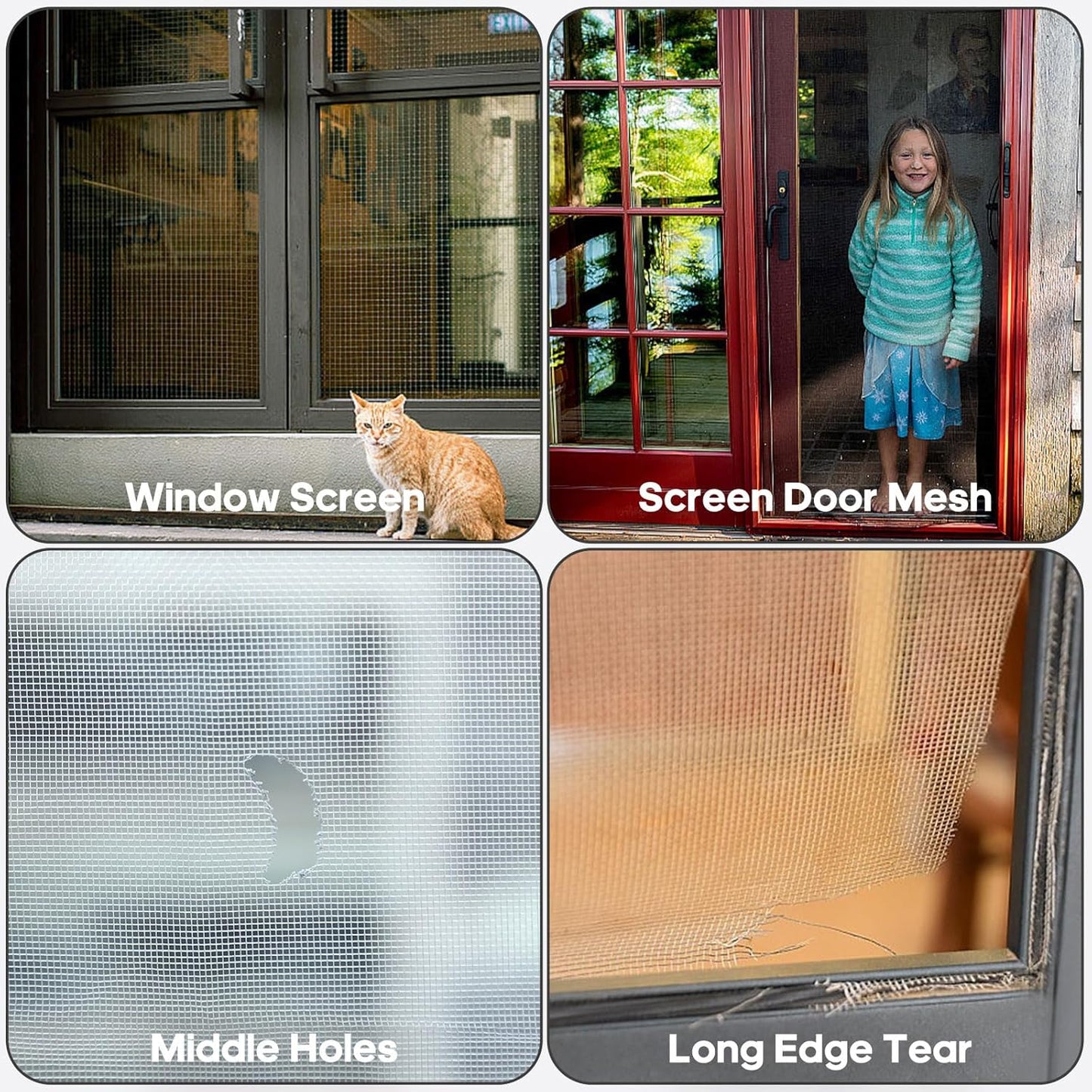 5" x 7" Grey/Black Screen Repair Kit, 6 PCS Window Screen Patch Repair Tape for Mesh Window Door, Strong Adhesive Fiberglass Mesh Patch Tape