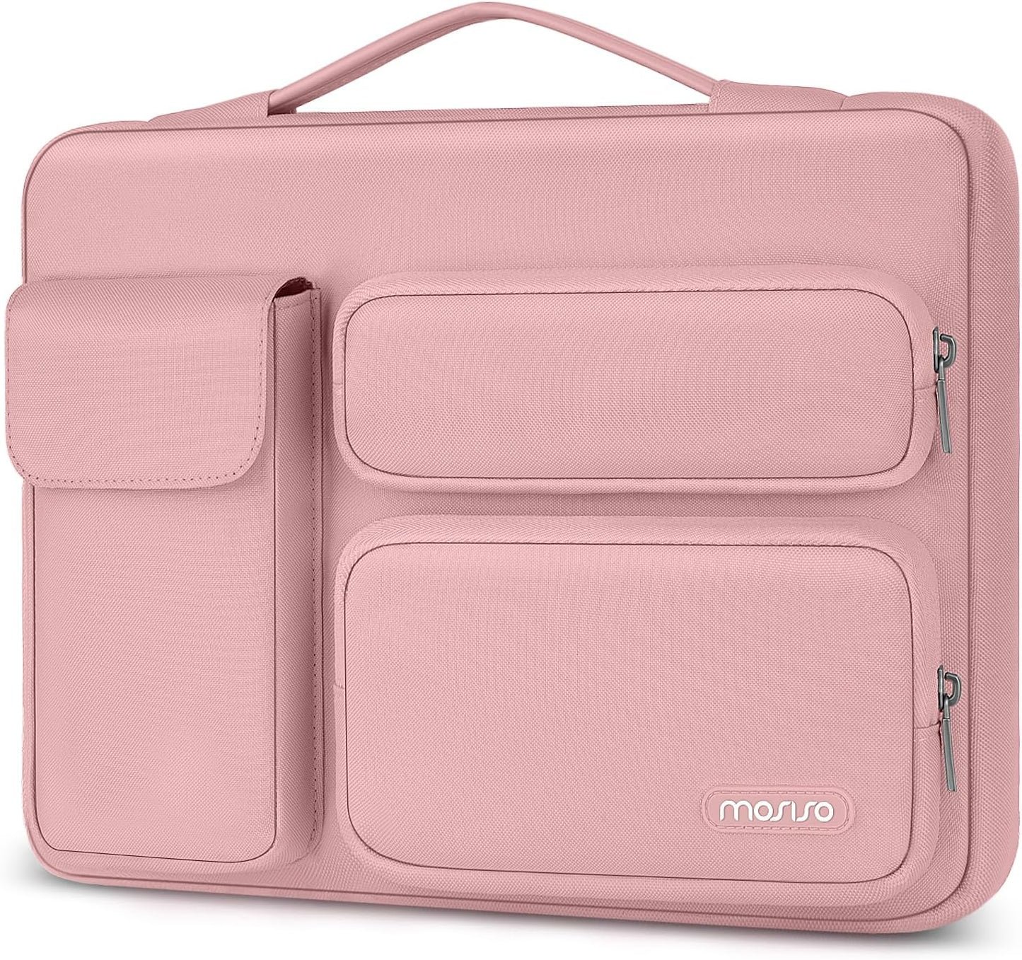 MOSISO 360 Protective Laptop Case 13.3 inch, 13-13.3 inch Laptop Sleeve Compatible with MacBook Air/Pro 13 / Pro 14, HP Dell ASUS Lenovo, Side Open Bag with 2 Raised&1 Flapover Pockets, Pink
